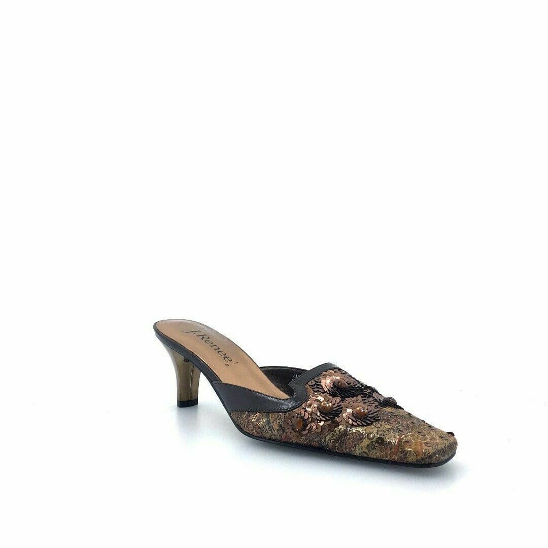 J Renee Womens Lucetta Size 9N Dark Brown Sequined Paisley Heels Dress Pumps