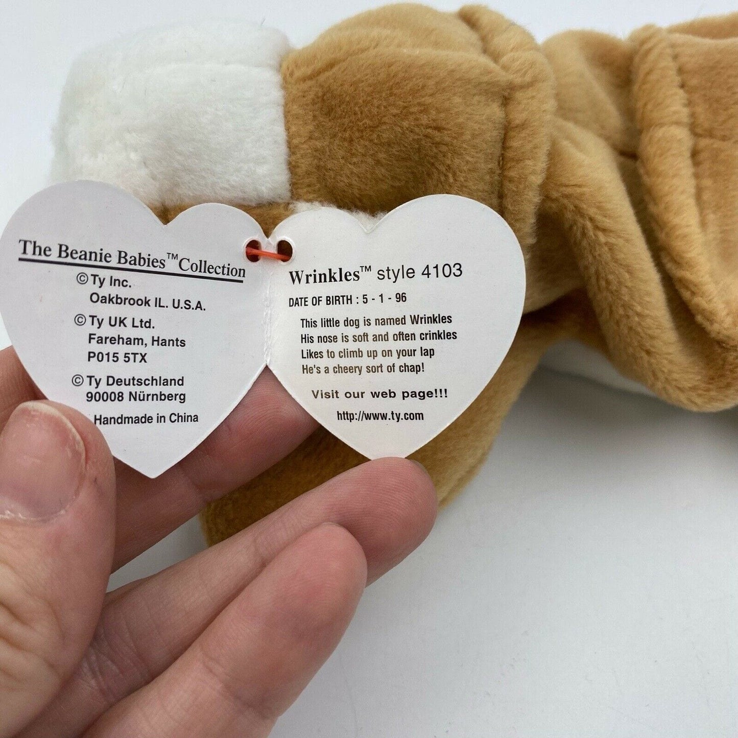 Ty Original Beanie Babies “Wrinkles” The Dog 1996 MINT Condition - Tag Errors