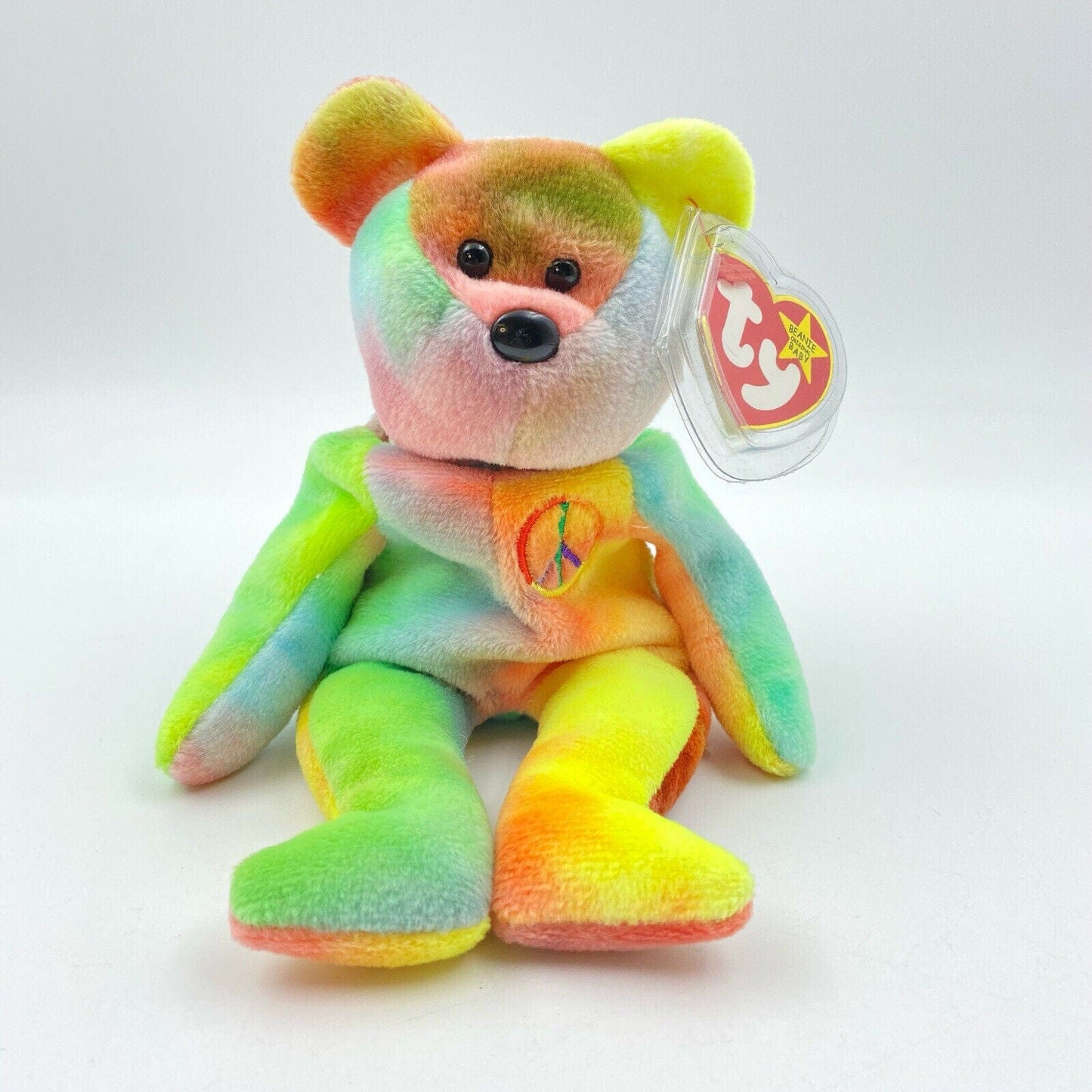 Ty Original Beanie Babies “Peace” Neon Tie Dye 1996 MINT Condition - Tag Errors