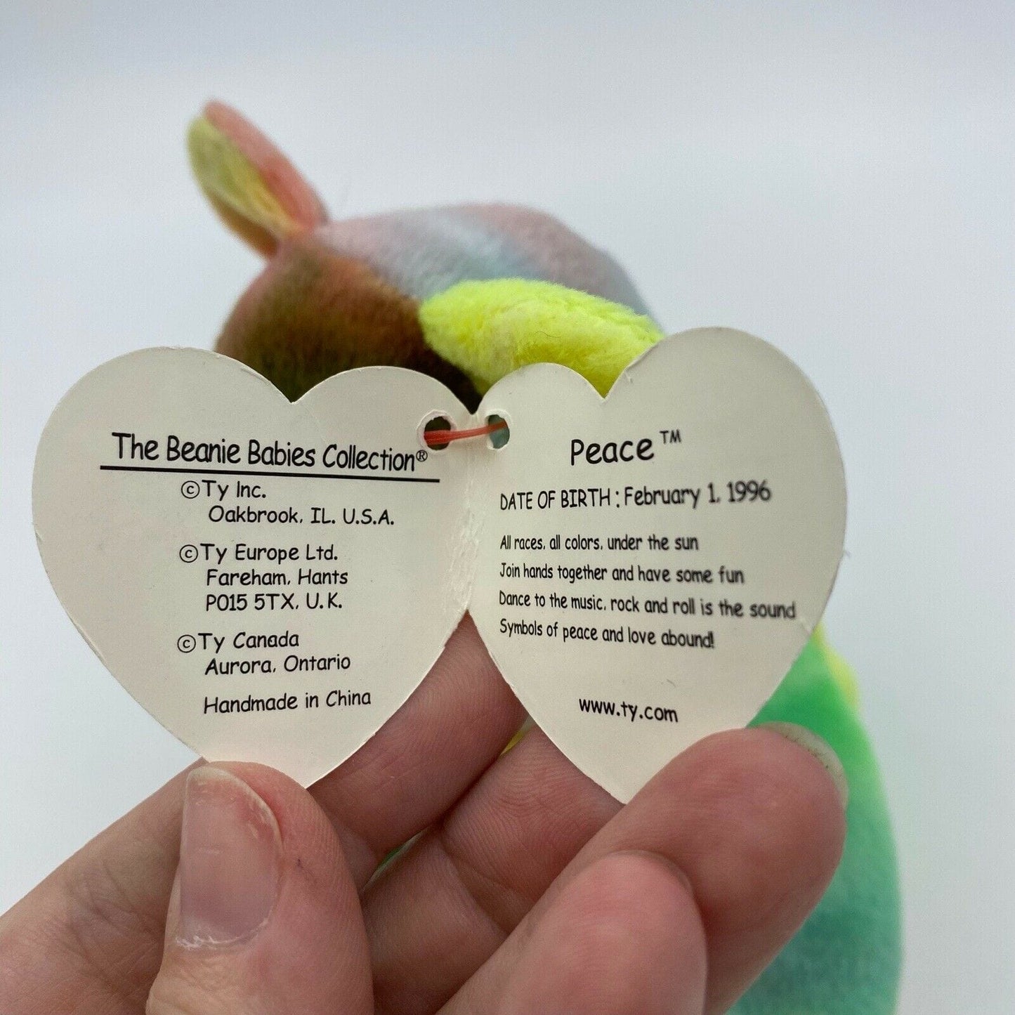 Ty Original Beanie Babies “Peace” Neon Tie Dye 1996 MINT Condition - Tag Errors
