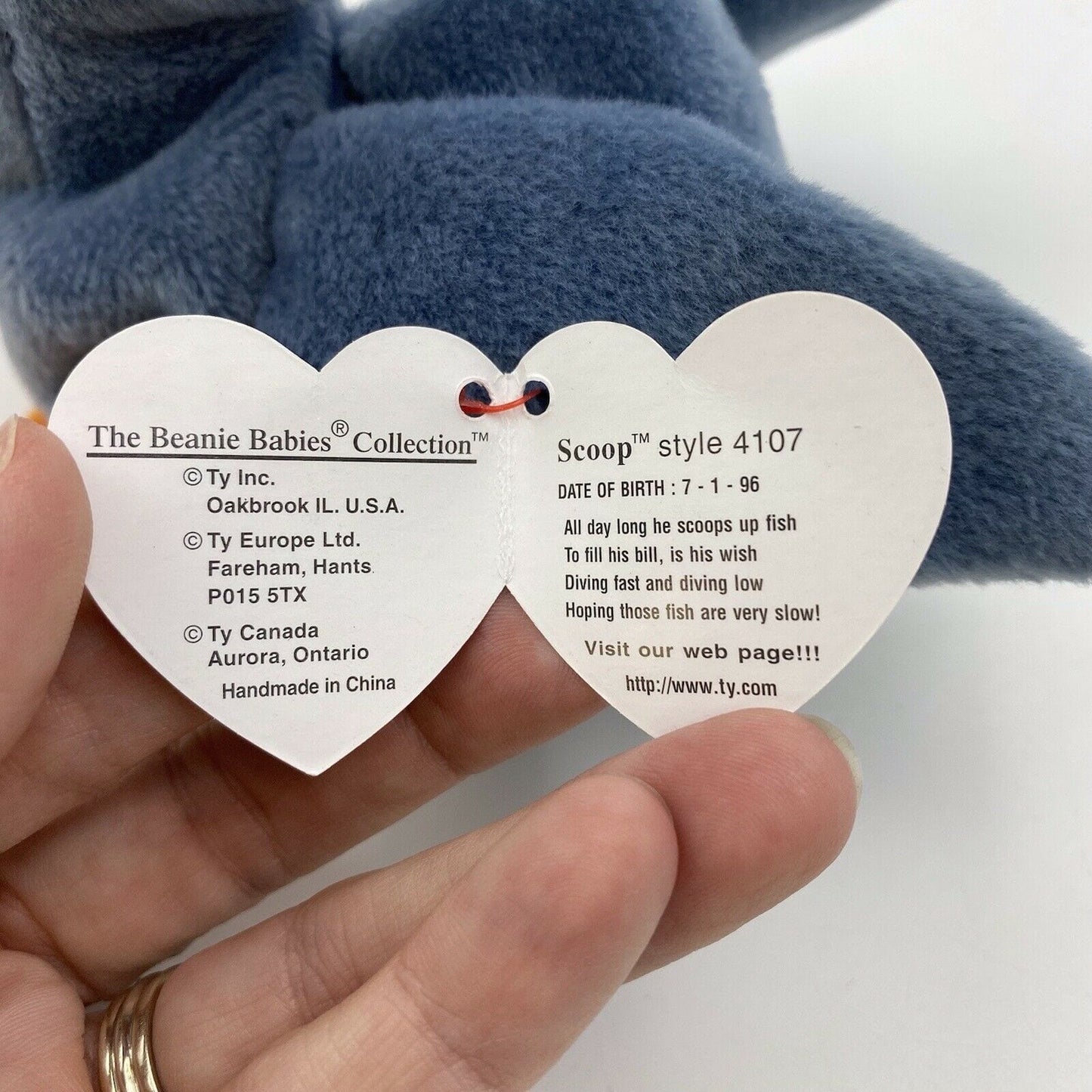 Ty Original Beanie Babies “Scoop” The Pelican 1996 MINT Condition - Tag Errors