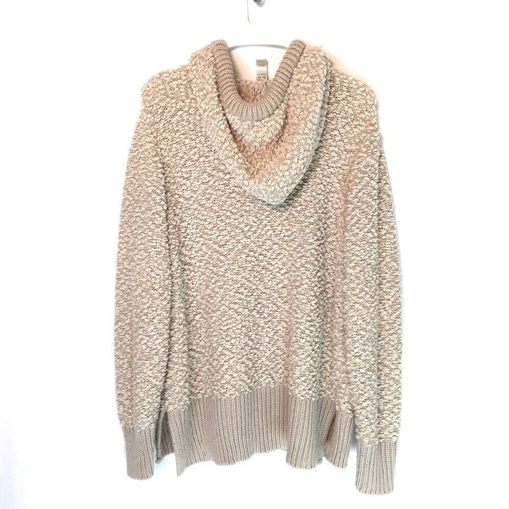 GreenTea Womens Size XL Beige Long Sleeve V-Neck Boucle Knit Hoodie Sweater