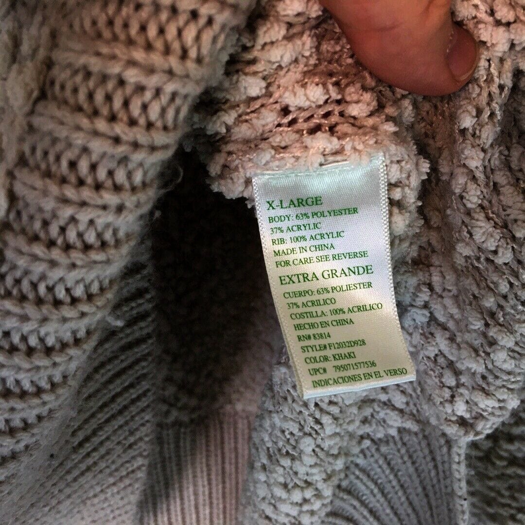 Greentea Women's Beige Boucle Knit V-Neck Hoodie Sweater - Long Sleeve - Size XL - Pre-Owned