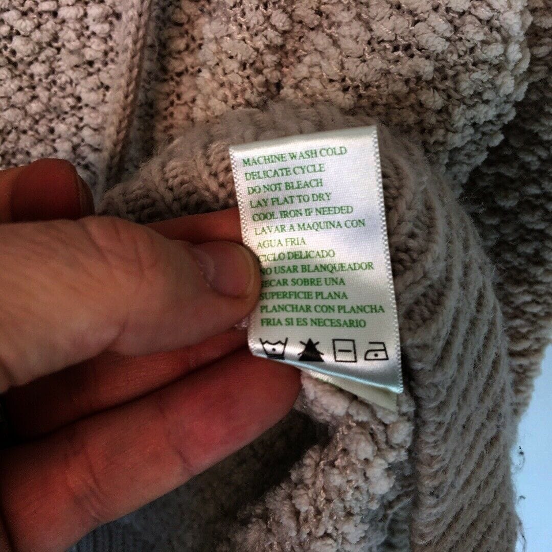 Greentea Women's Beige Boucle Knit V-Neck Hoodie Sweater - Long Sleeve - Size XL - Pre-Owned
