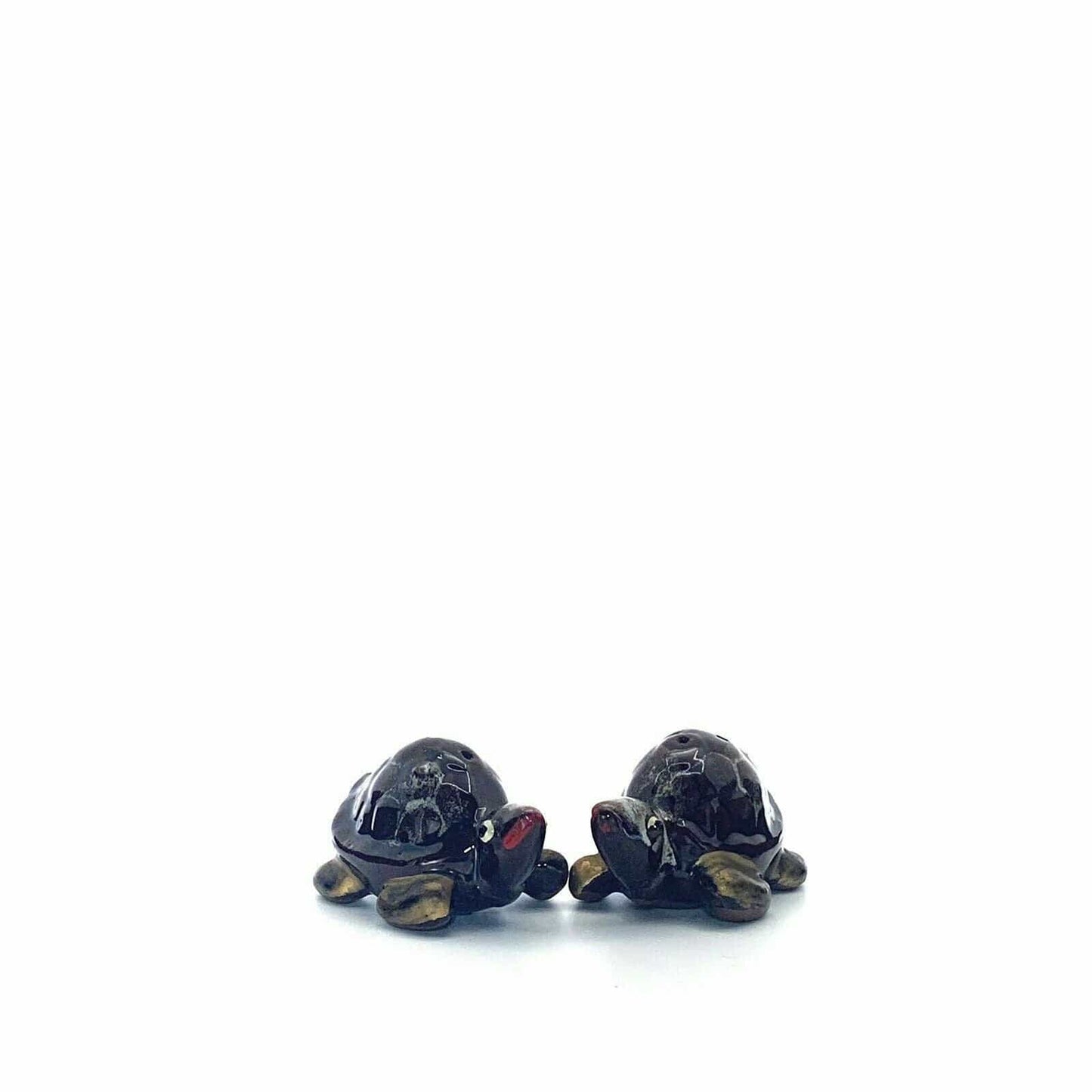 Vintage Turtle Tortoise Hand Paint Drip Glaze Salt & Pepper Shakers Set