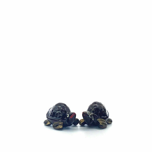 Vintage Turtle Tortoise Hand Paint Drip Glaze Salt & Pepper Shakers Set