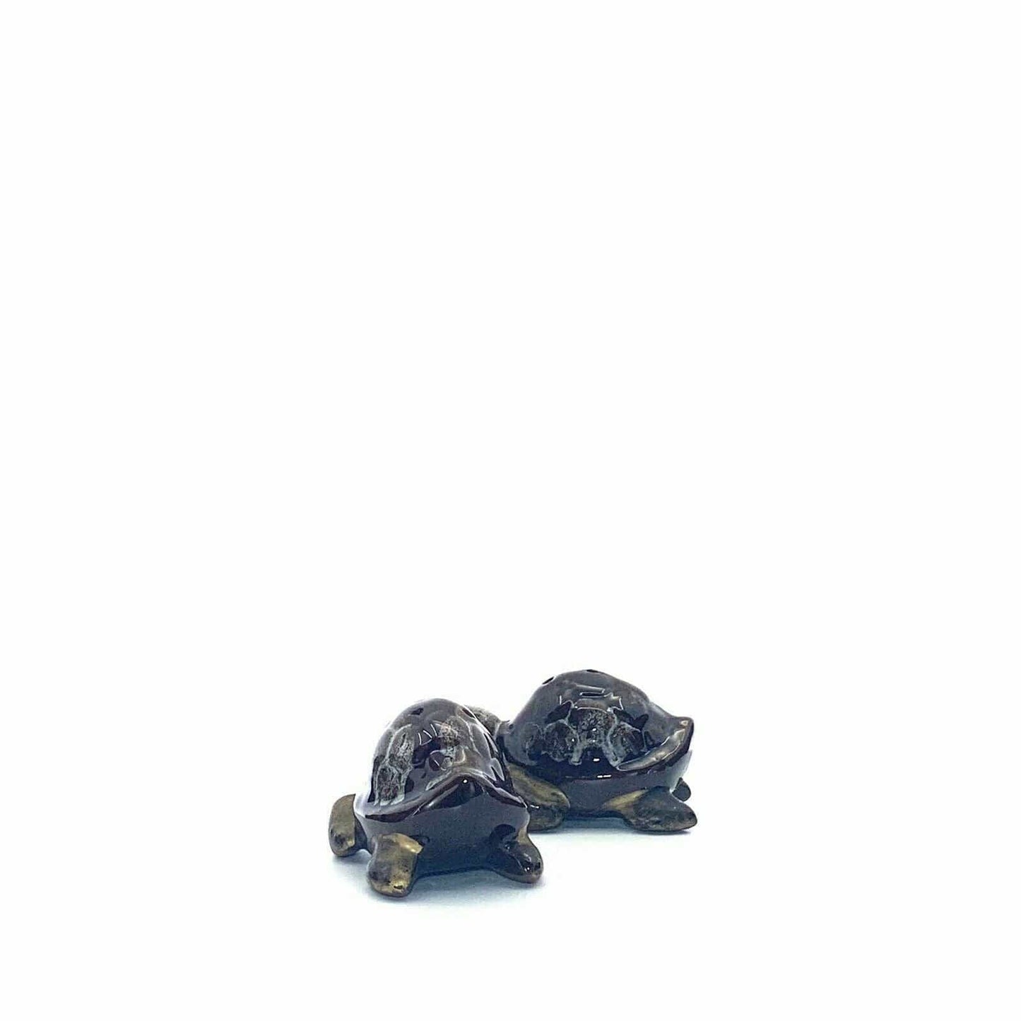 Vintage Turtle Tortoise Hand Paint Drip Glaze Salt & Pepper Shakers Set