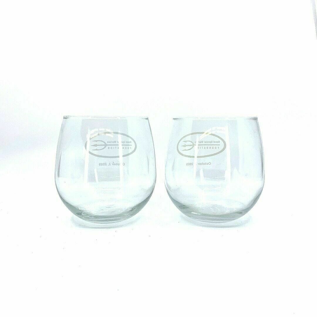 Naval Special Warfare Foundation 2009 Souvenir Stemless Wine Glasses Set Of 2