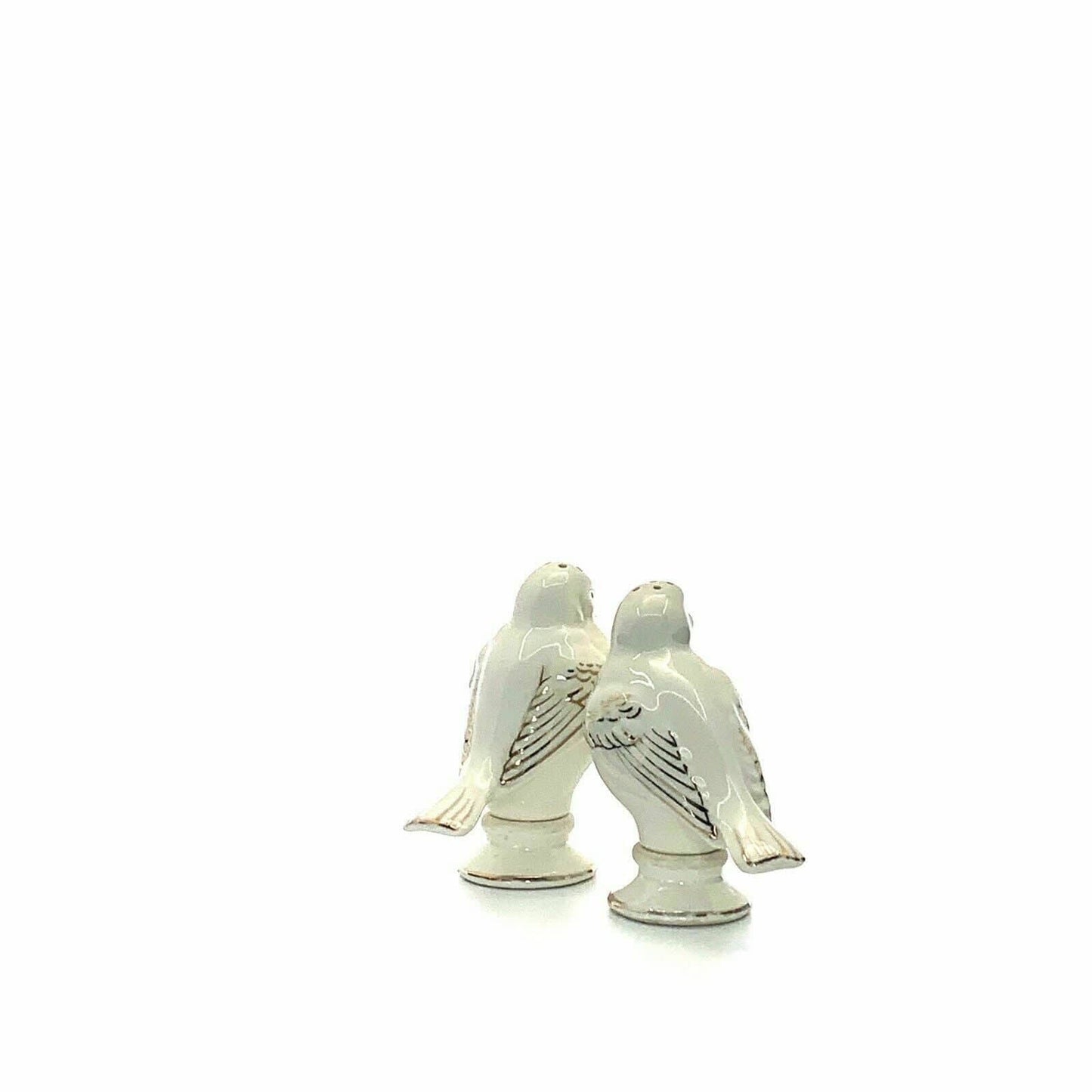 Vintage Goldcastle Ivory Songbird Salt & Pepper Shakers Set Gold Accents
