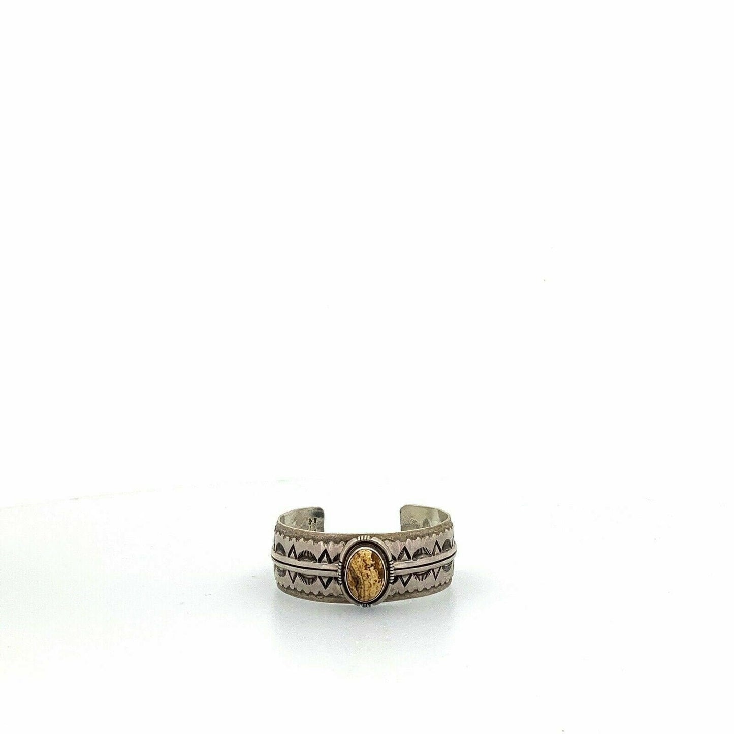 Oscar Alexius Native Navajo Vintage Sterling Silver Petrified Wood Cuff Bracelet