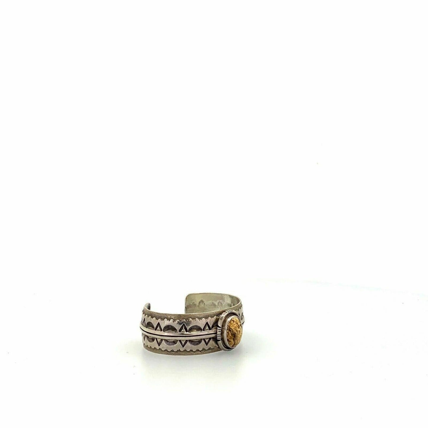 Oscar Alexius Native Navajo Vintage Sterling Silver Petrified Wood Cuff Bracelet