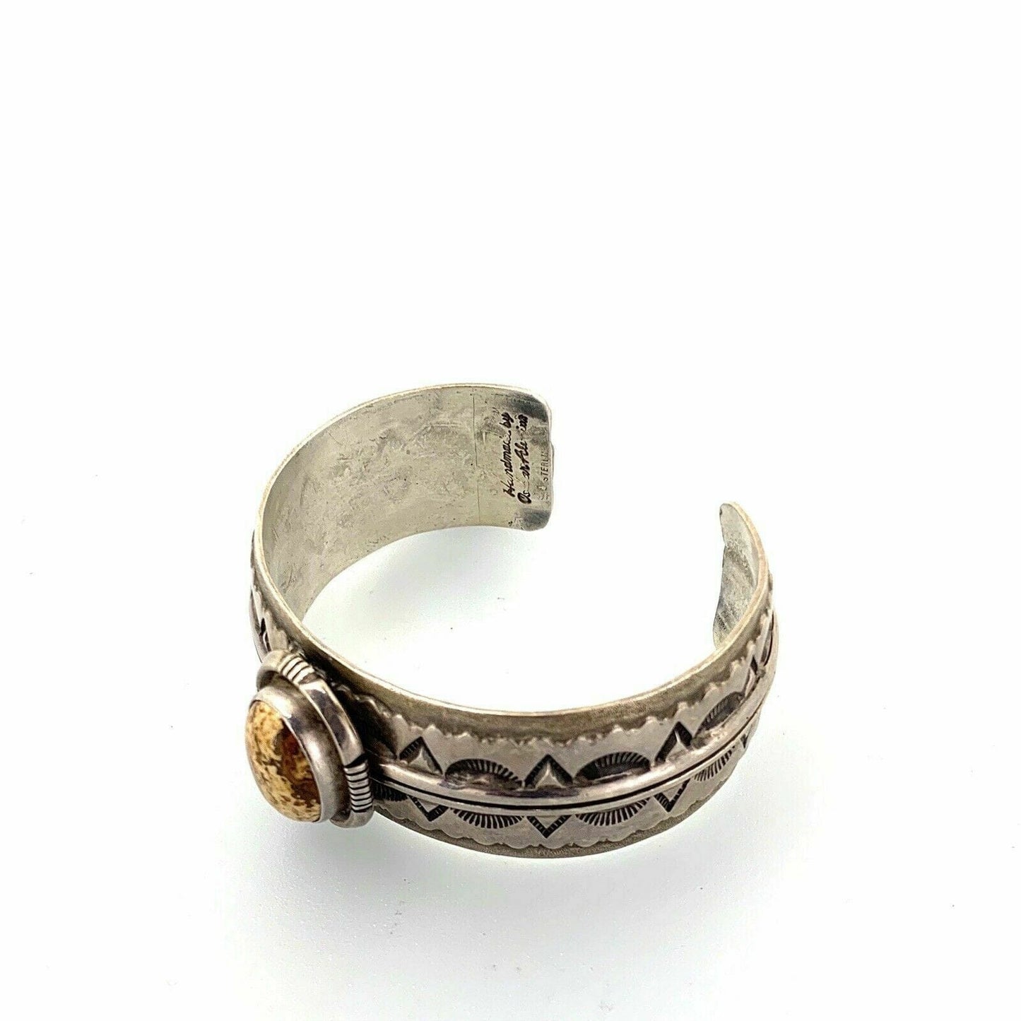 Oscar Alexius Native Navajo Vintage Sterling Silver Petrified Wood Cuff Bracelet