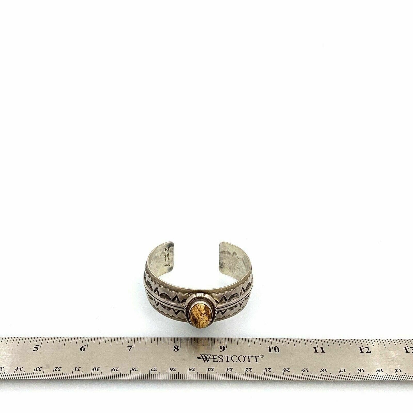 Oscar Alexius Native Navajo Vintage Sterling Silver Petrified Wood Cuff Bracelet