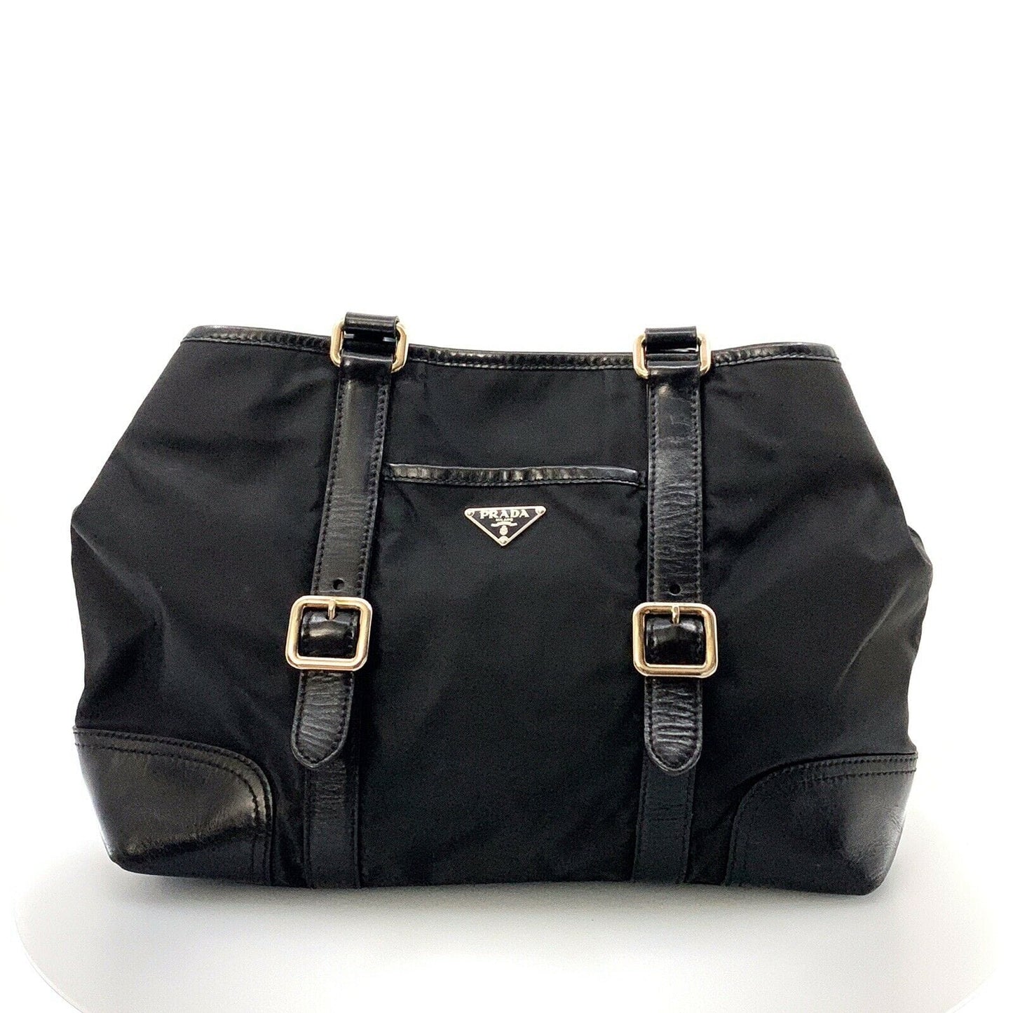 PRADA Women’s Nylon/Leather Expandable Shoulder Tote | Nero (Black) | L | Inner Snaps | Pre-Owned