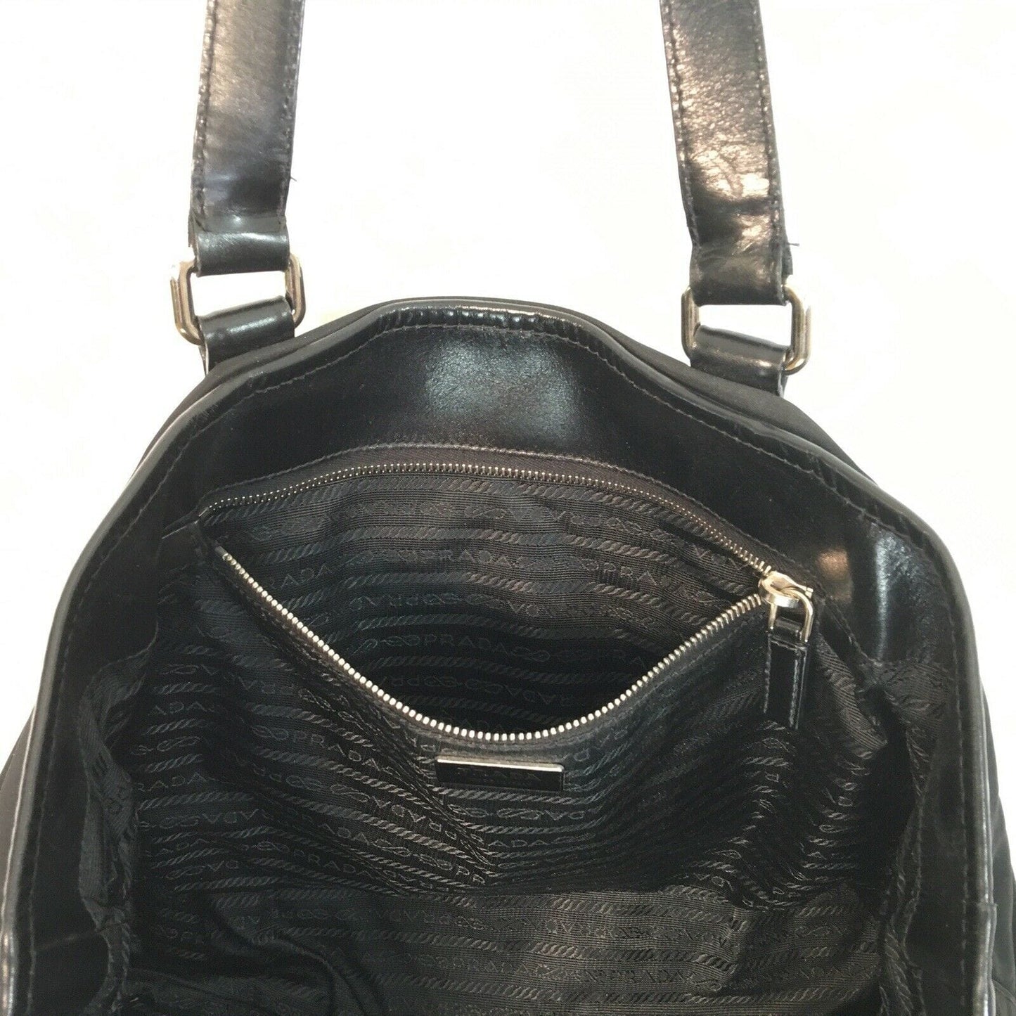 PRADA Women’s Nylon/Leather Expandable Shoulder Tote | Nero (Black) | L | Inner Snaps | Pre-Owned