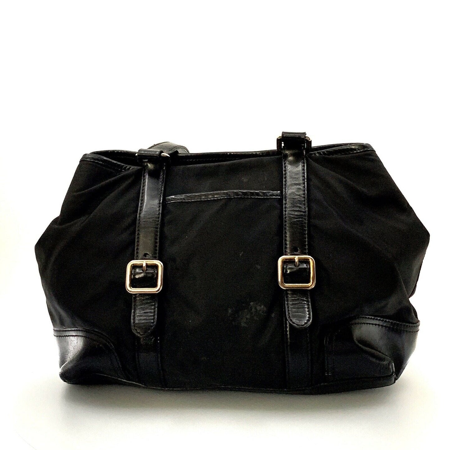 PRADA Women’s Nylon/Leather Expandable Shoulder Tote | Nero (Black) | L | Inner Snaps | Pre-Owned