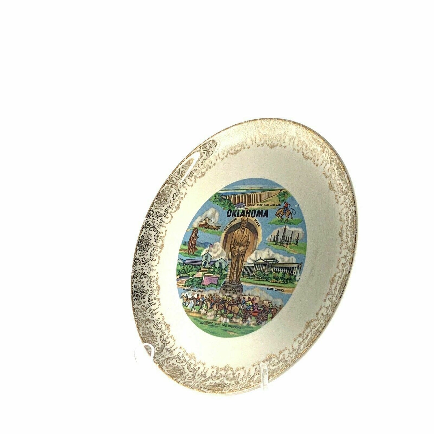 State Of Oklahoma Souvenir Collectible Plate, White - 9.5”