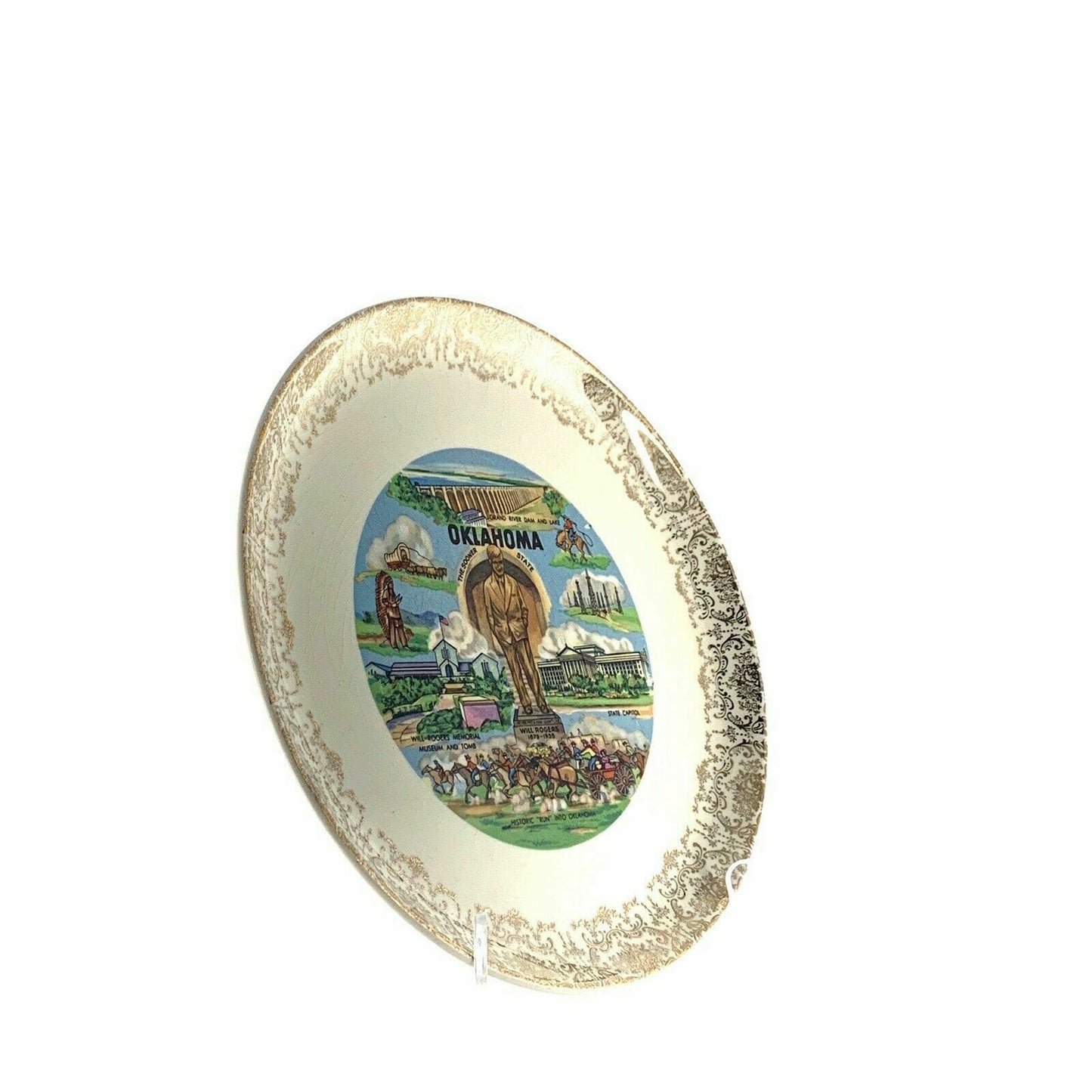State Of Oklahoma Souvenir Collectible Plate, White - 9.5”