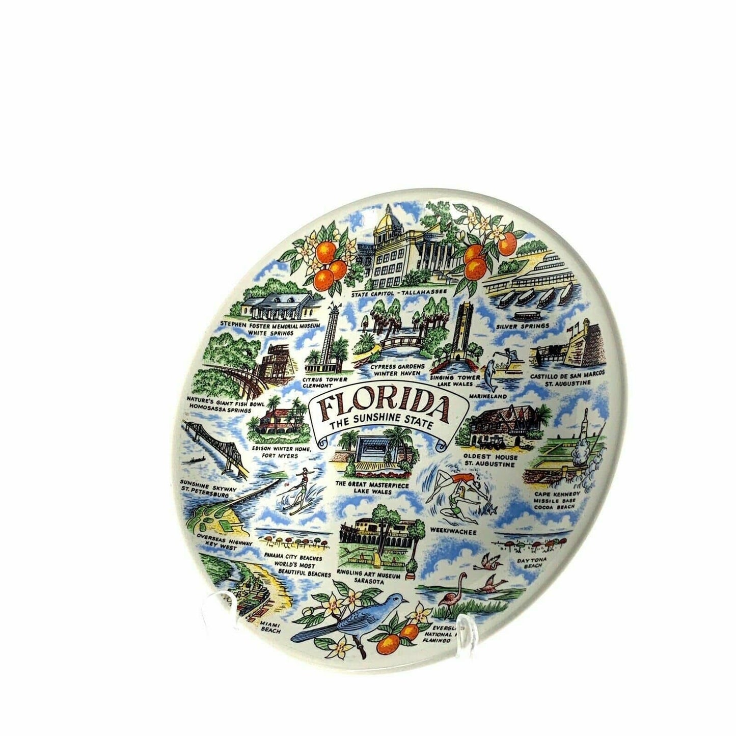 State Of Florida Souvenir Collectible Plate, White - 9.5”