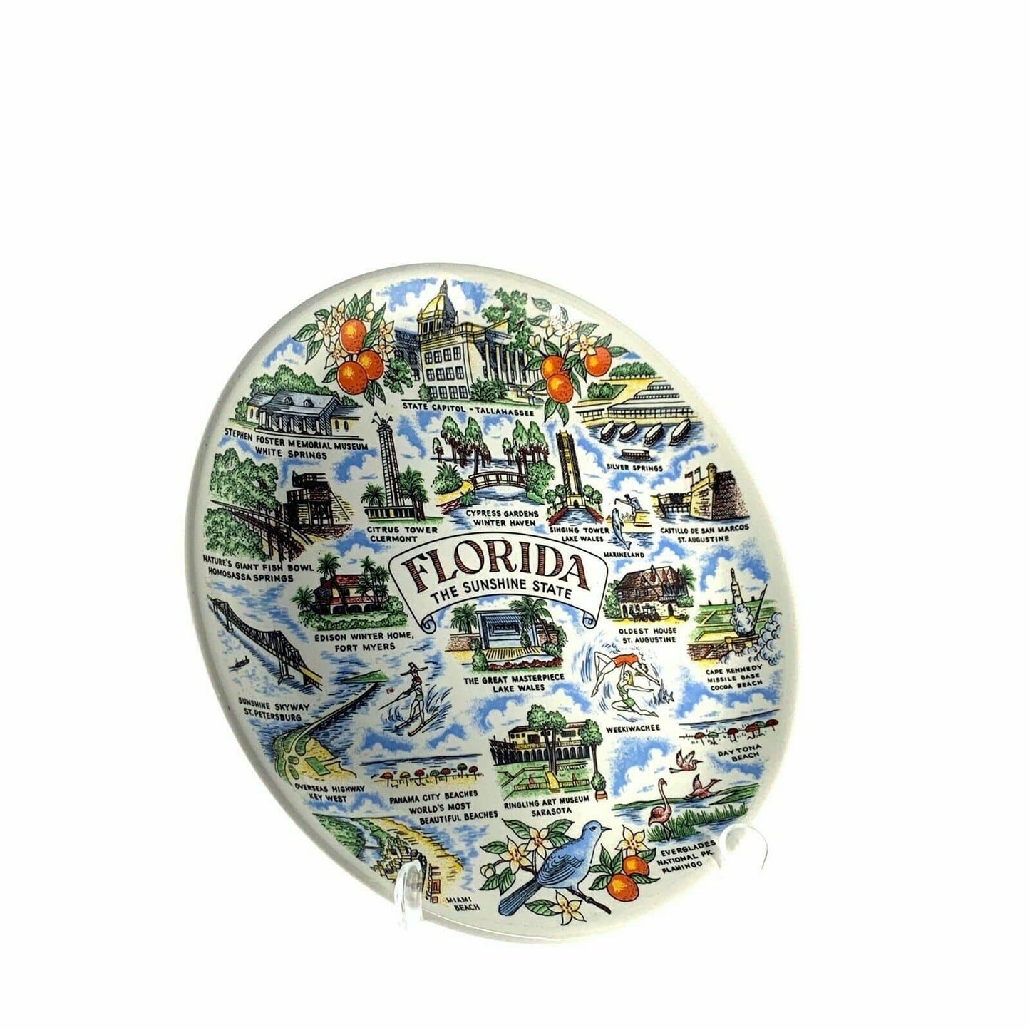 State Of Florida Souvenir Collectible Plate, White - 9.5”