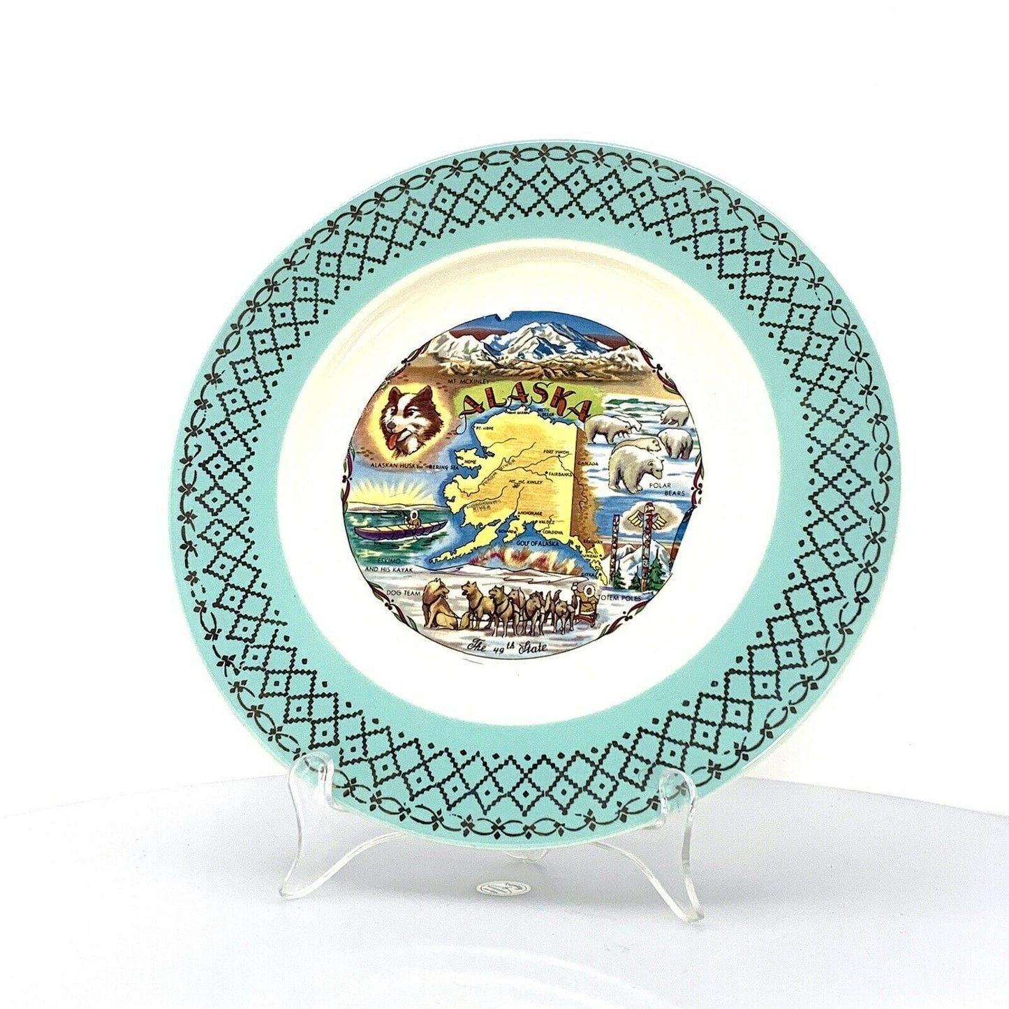 State Collectors Souvenir Plate Alaska Collectible, White - 9.5”