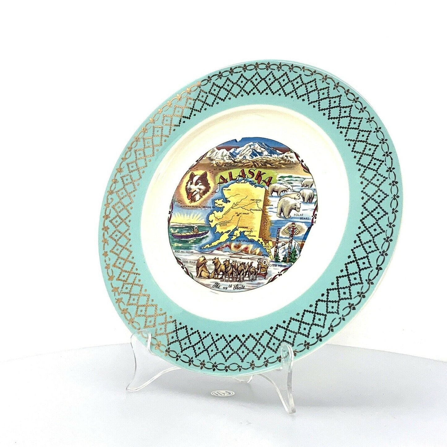 State Collectors Souvenir Plate Alaska Collectible, White - 9.5”