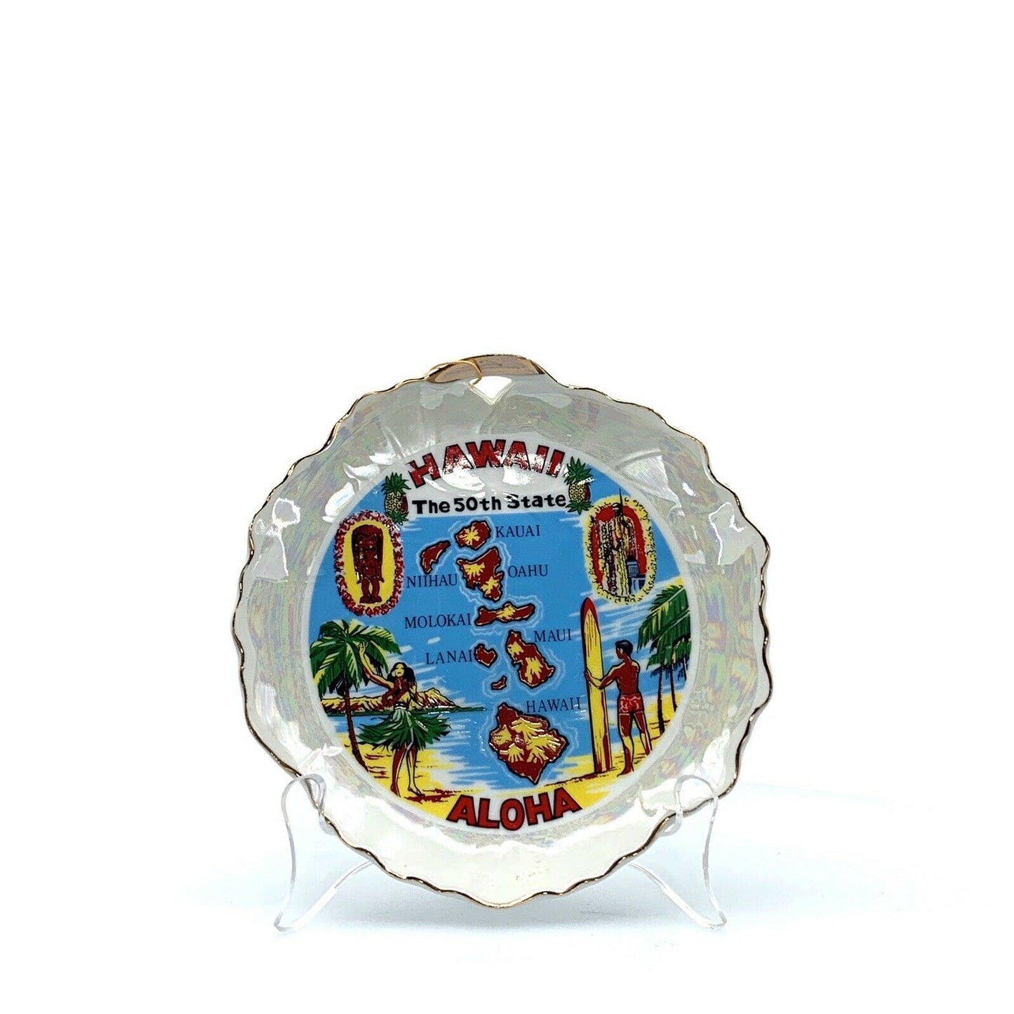 State Collectors Souvenir Plate Hawaii Aloha Collectible White 8”