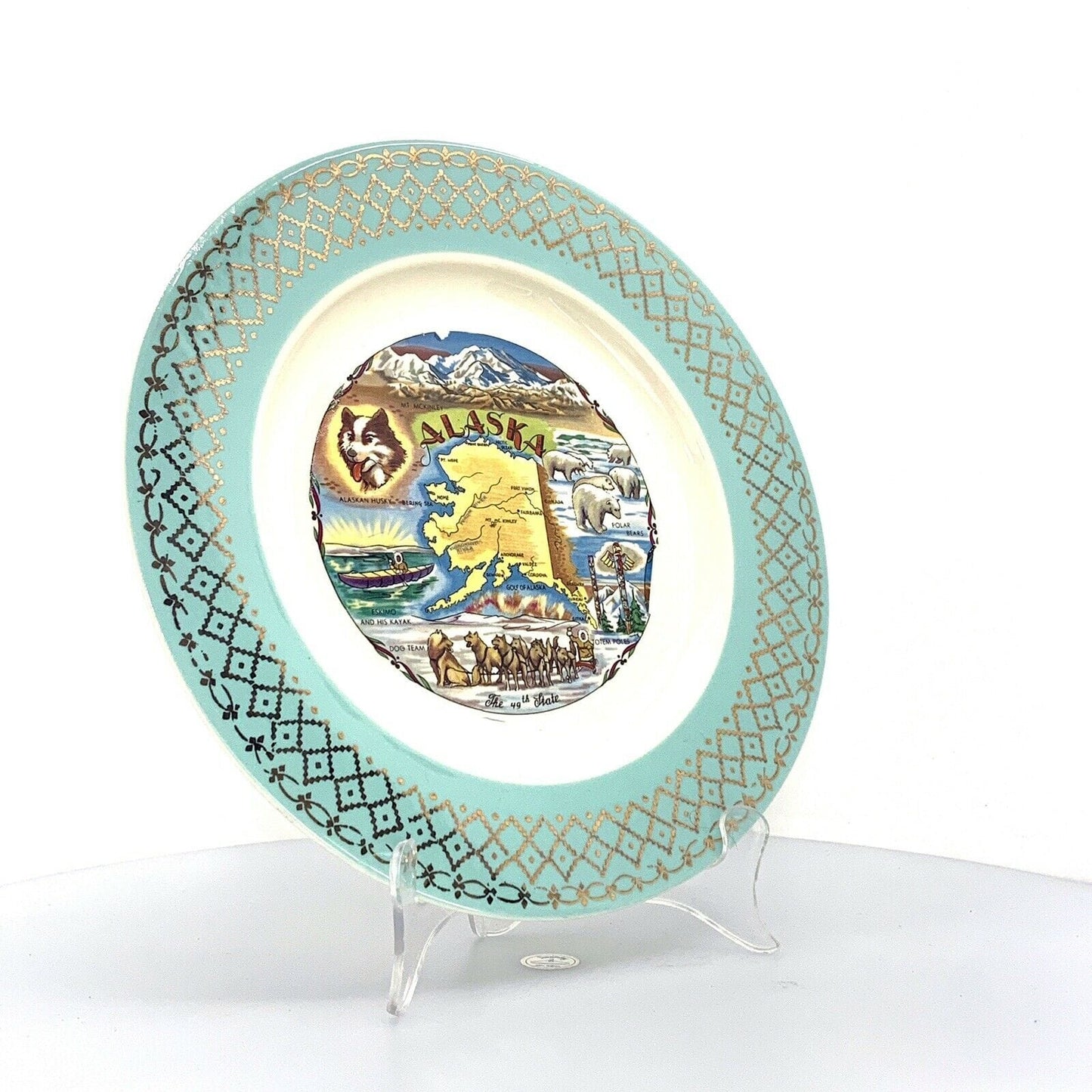 State Collectors Souvenir Plate Alaska Collectible, White - 9.5”
