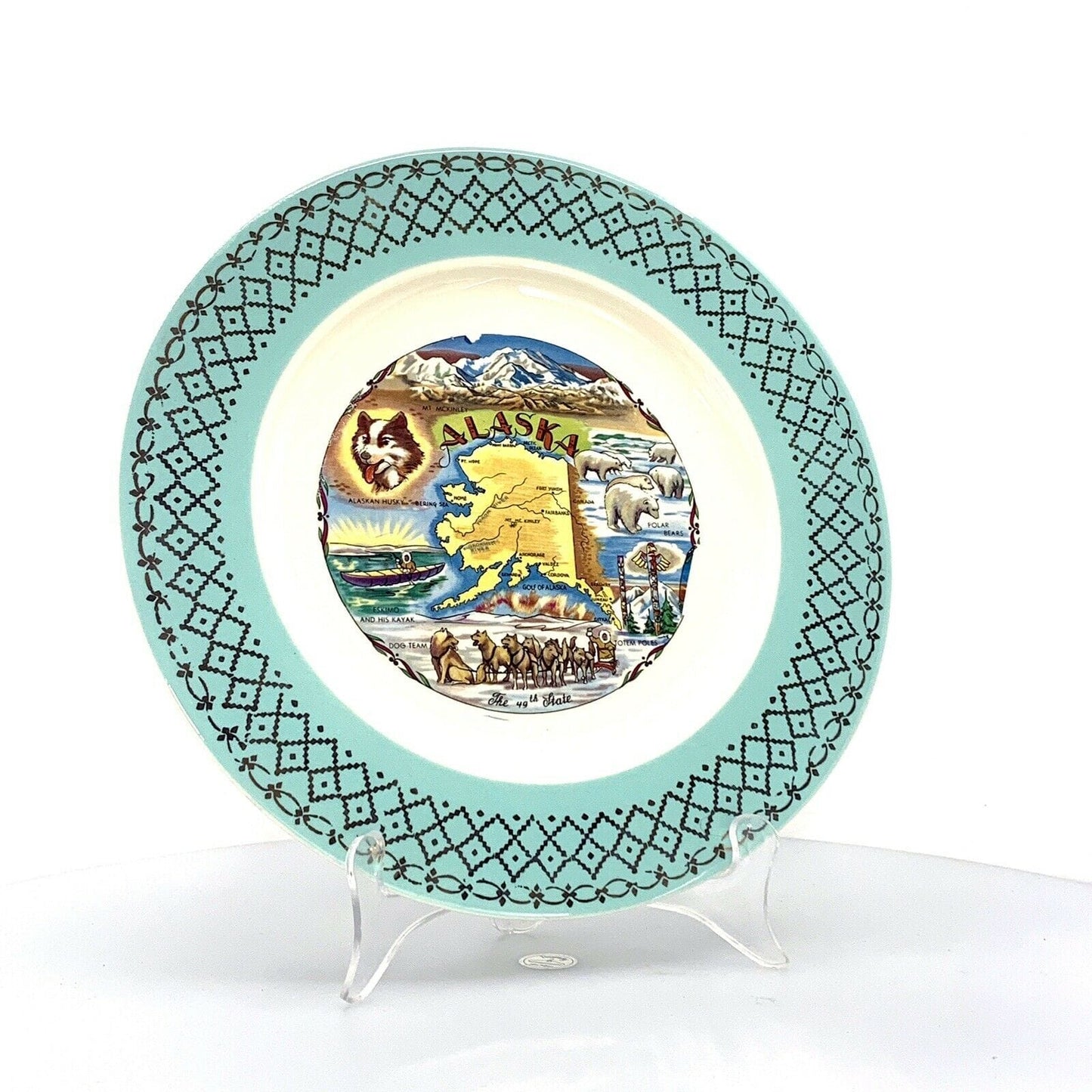 State Collectors Souvenir Plate Alaska Collectible, White - 9.5”