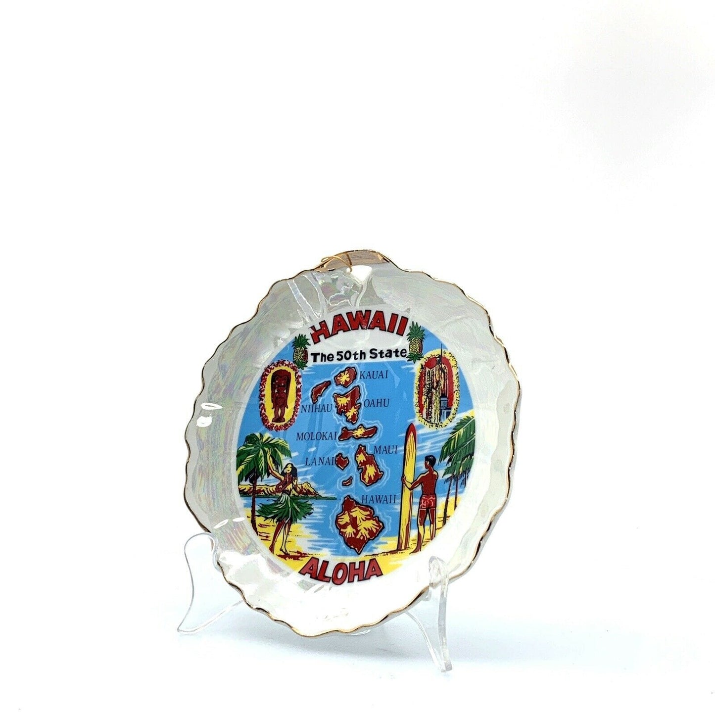 State Collectors Souvenir Plate Hawaii Aloha Collectible White 8”
