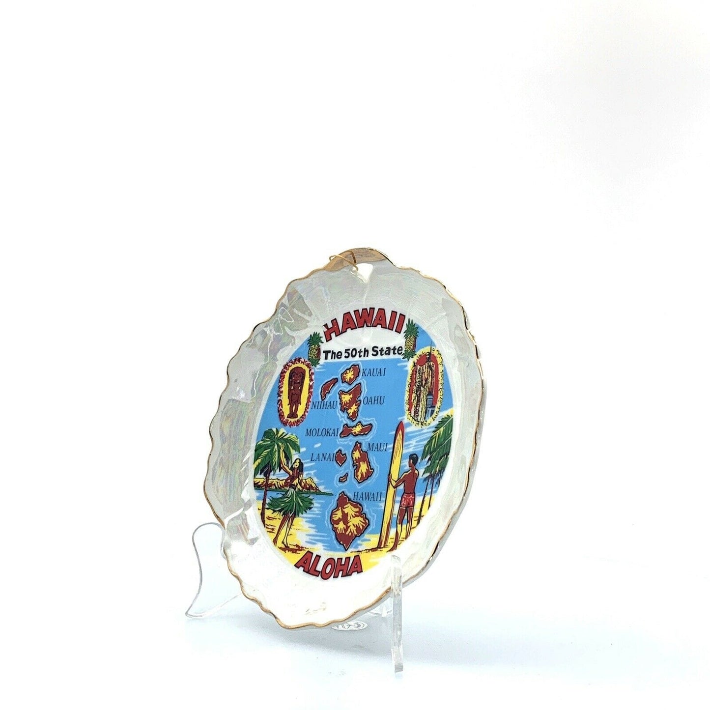 State Collectors Souvenir Plate Hawaii Aloha Collectible White 8”