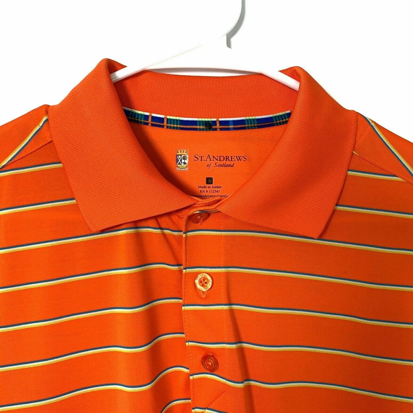 St. Andrews of Scotland Men's Orange Striped Golf Polo Shirt - Size S