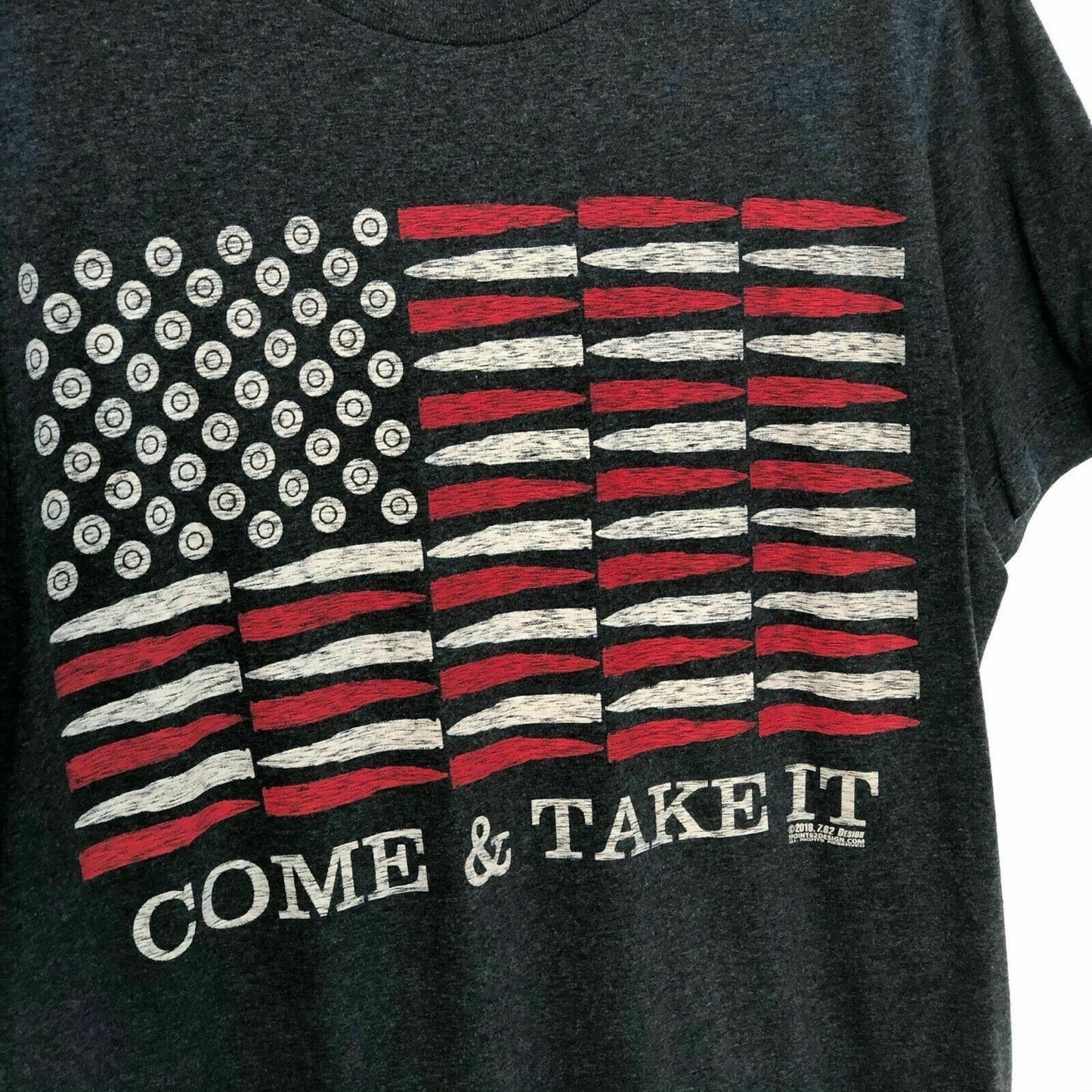 Men's "Come and Take It" Patriotic T-Shirt - Small - Gray - American Flag Bullets