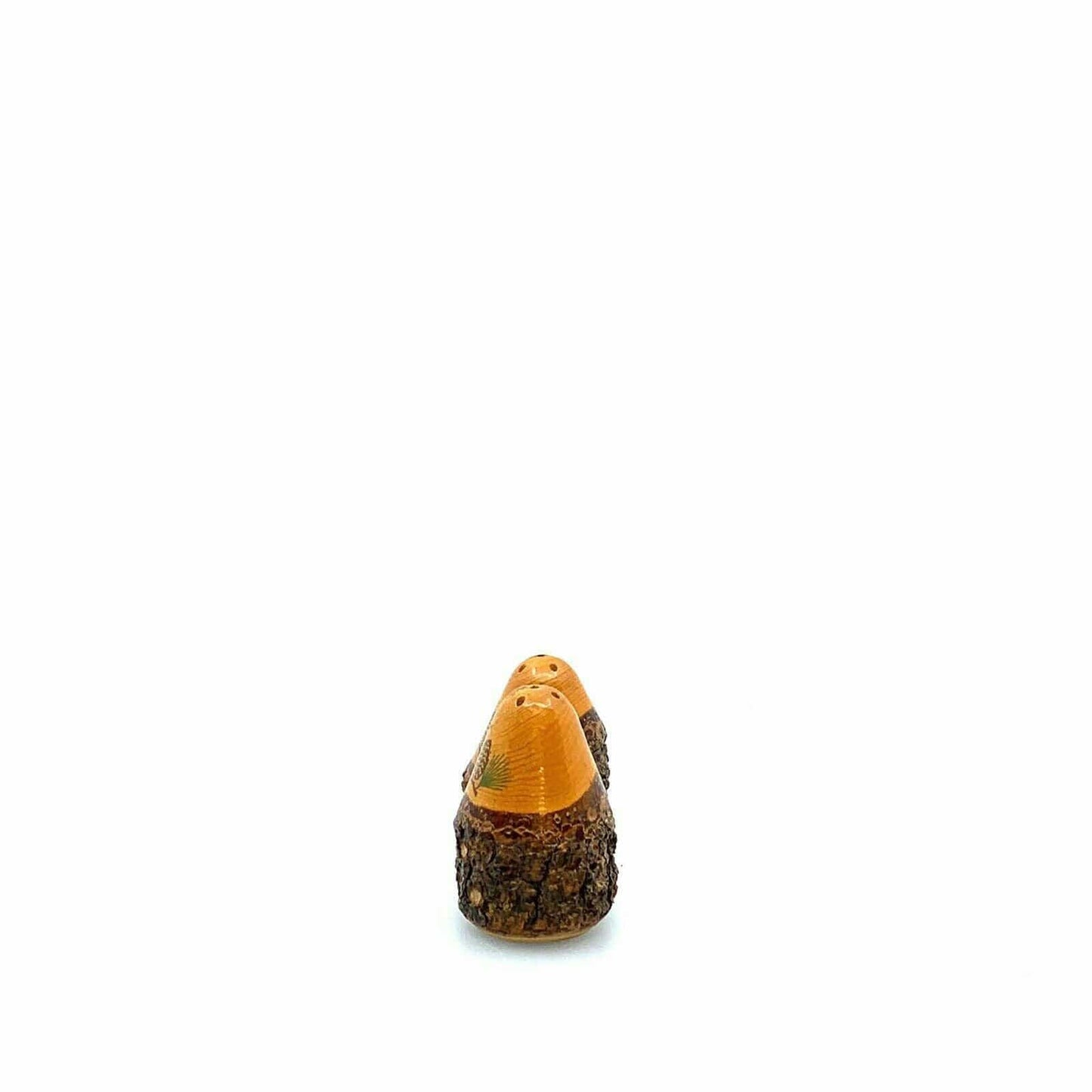 Vintage Carved Wood Salt & Pepper Shakers Rustic Bark Pinecone Cabin Decor