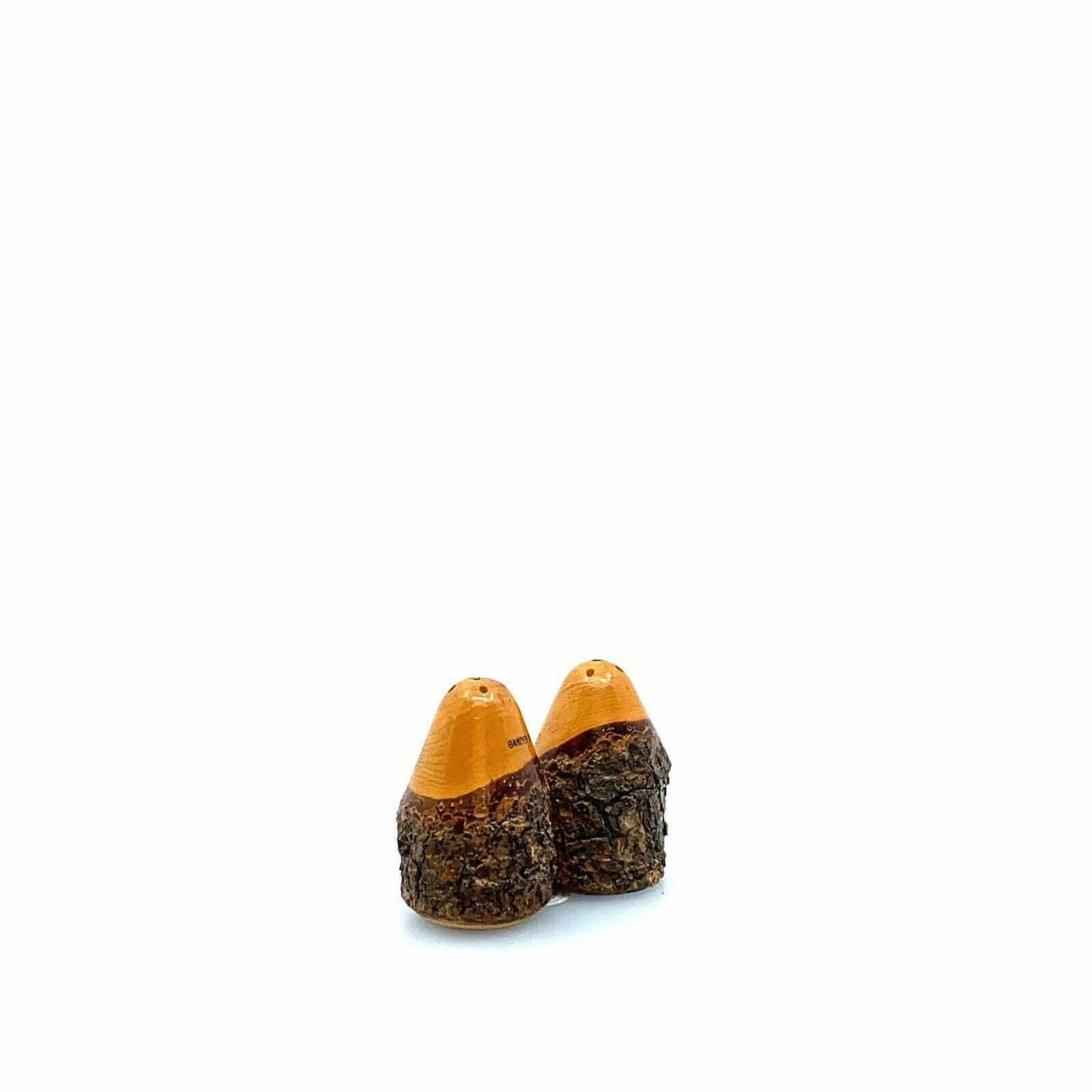 Vintage Carved Wood Salt & Pepper Shakers Rustic Bark Pinecone Cabin Decor