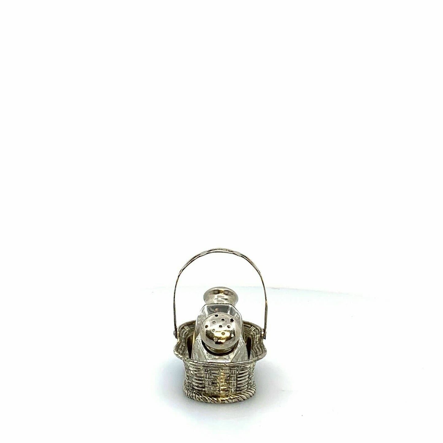 Vintage Leonard Crystal Salt & Pepper Shakers Silver Basket Holder Japan
