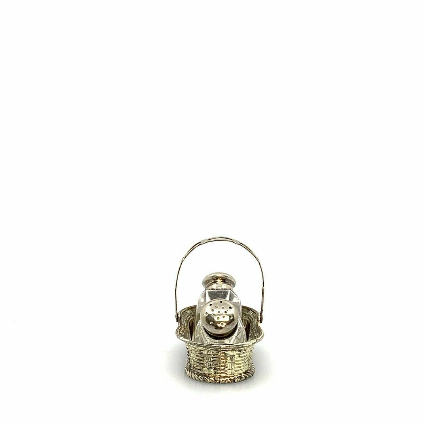 Vintage Leonard Crystal Salt & Pepper Shakers Silver Basket Holder Japan