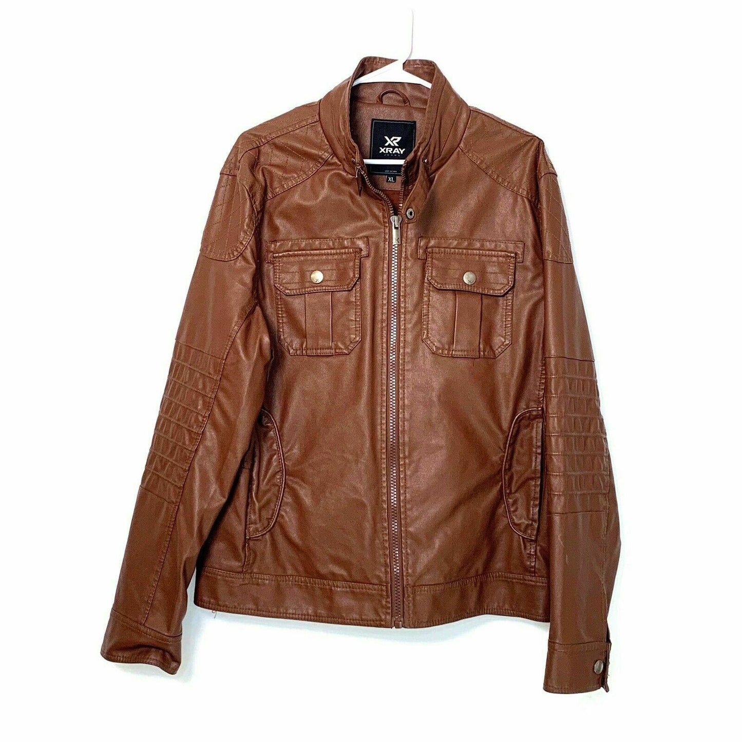 XRAY Jeans Brown Faux Leather Riding Jacket – Machine Washable Comfort for Men – Perfect for All Seasons – Available in Size XL