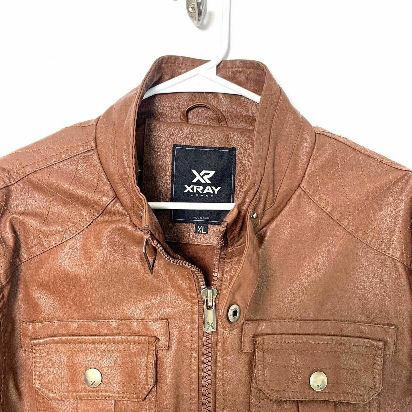 XRAY Jeans Brown Faux Leather Riding Jacket – Machine Washable Comfort for Men – Perfect for All Seasons – Available in Size XL