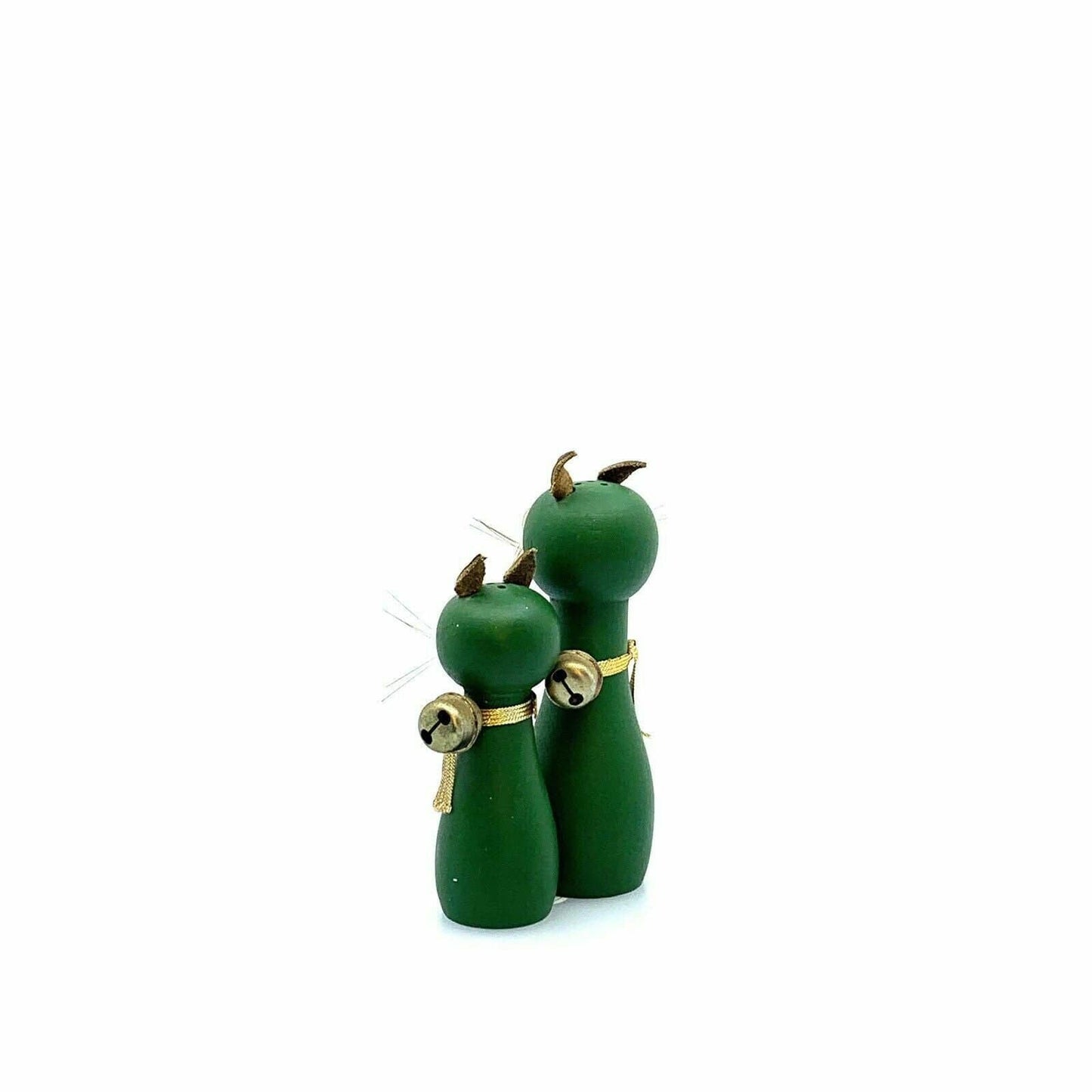 Vintage Green Cat Hand Painted Magnetic Wood Salt & Pepper Shakers Set