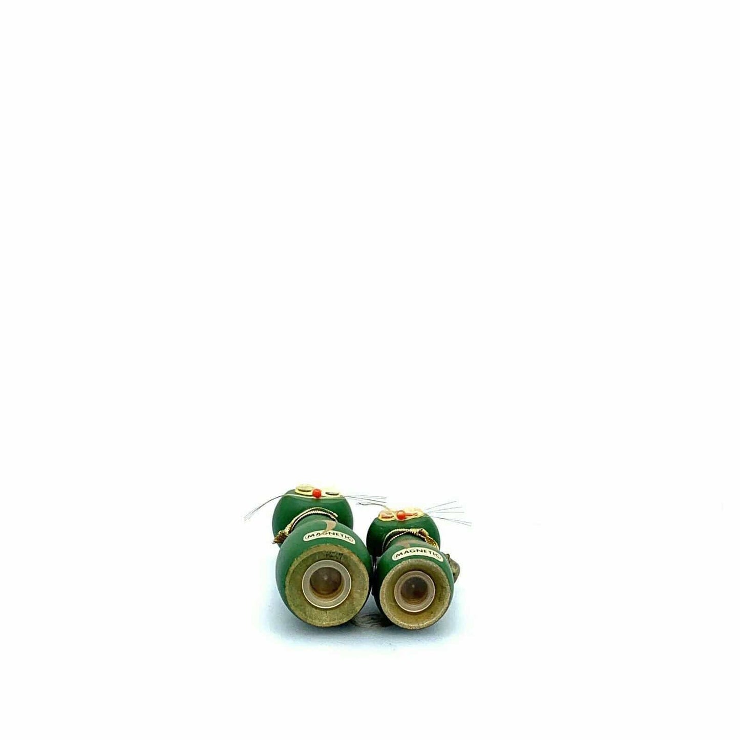 Vintage Green Cat Hand Painted Magnetic Wood Salt & Pepper Shakers Set
