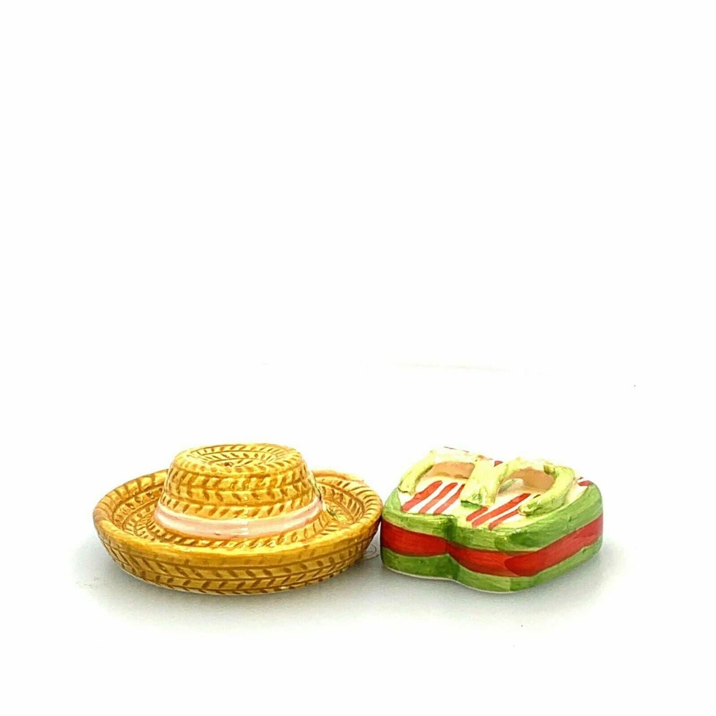 Summer Beach Flip Flop & Hat Salt And Pepper Shakers Set Ceramic