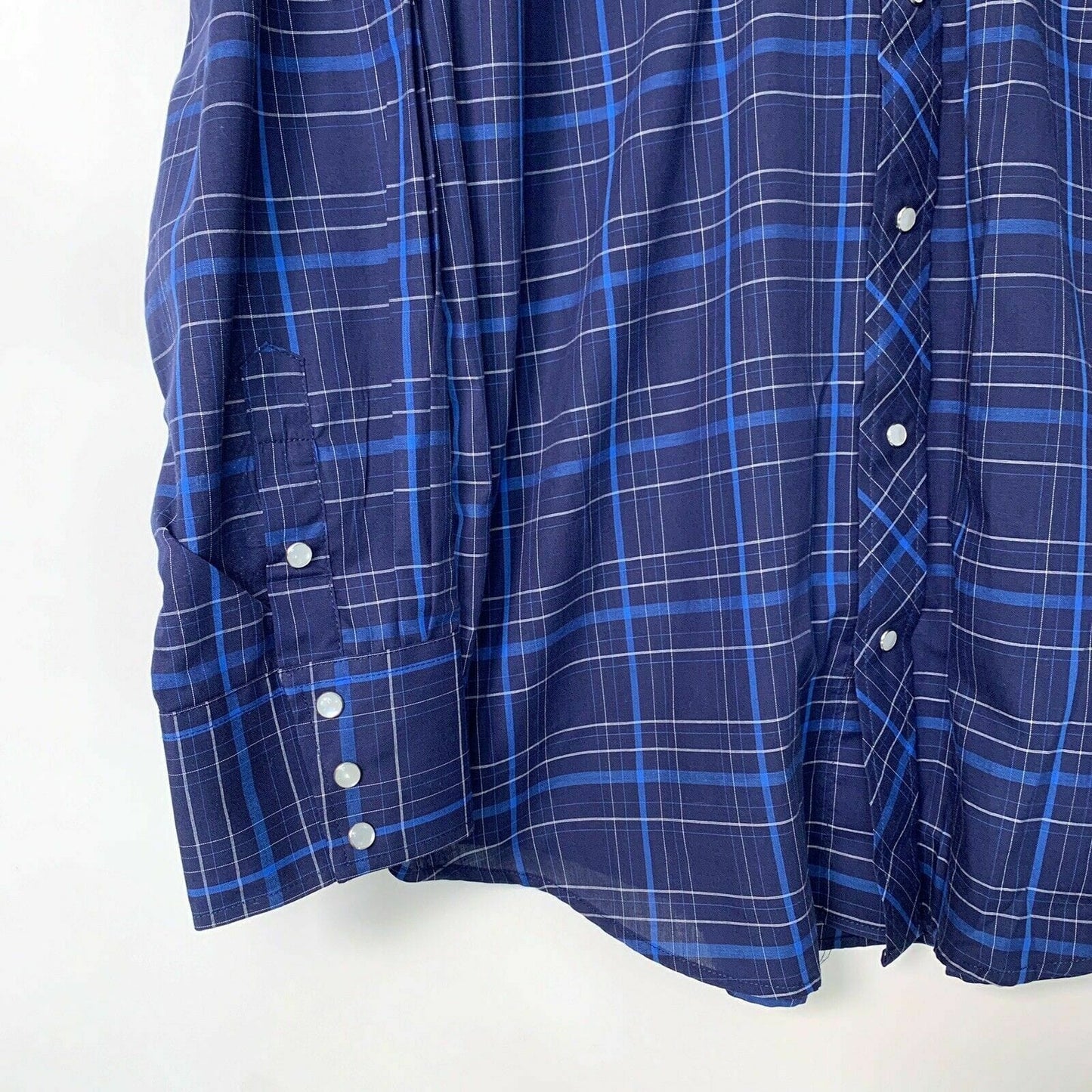 Roper Men's Blue and Cream Plaid Western Snap Shirt - Long Sleeve - Size XL
