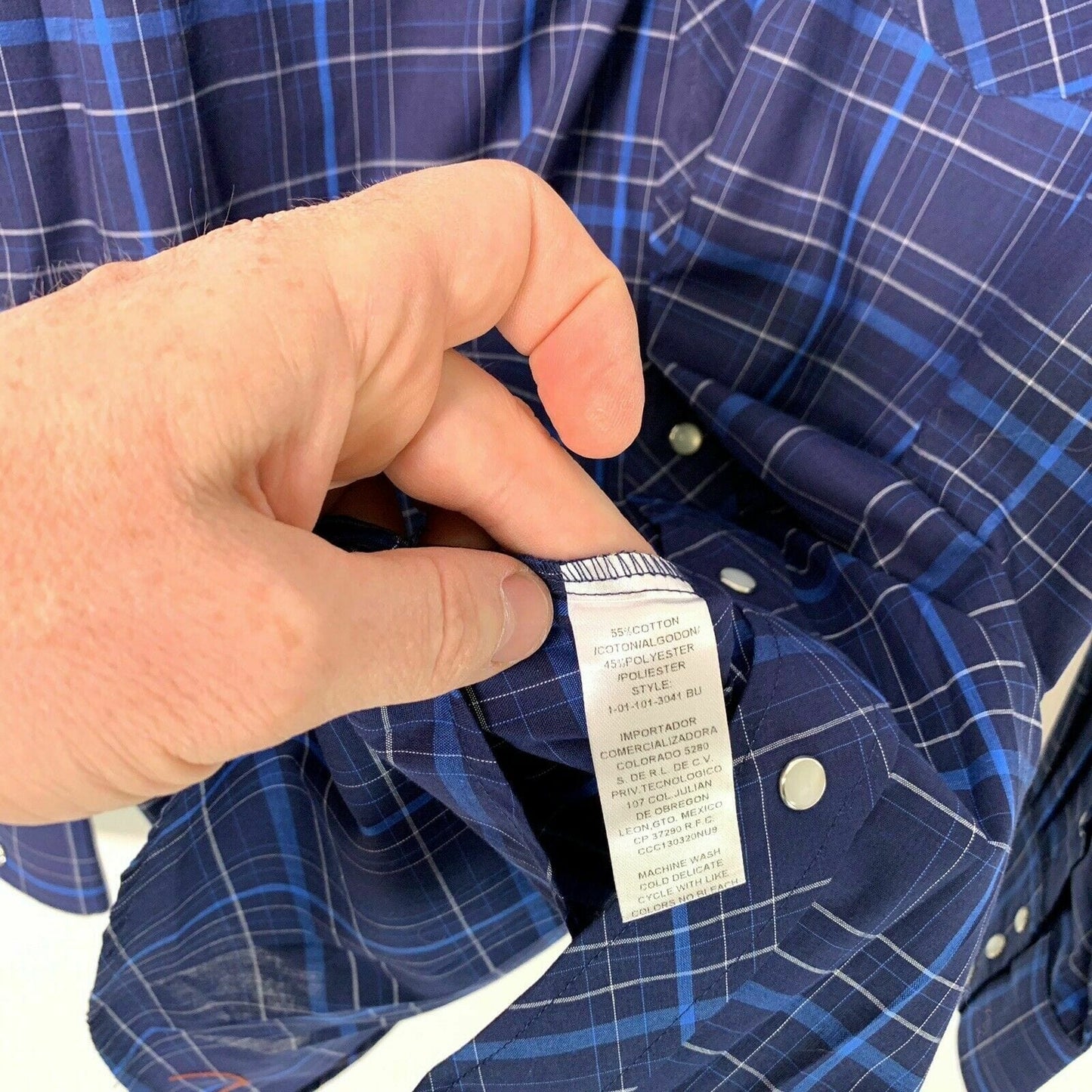 Roper Men's Blue and Cream Plaid Western Snap Shirt - Long Sleeve - Size XL