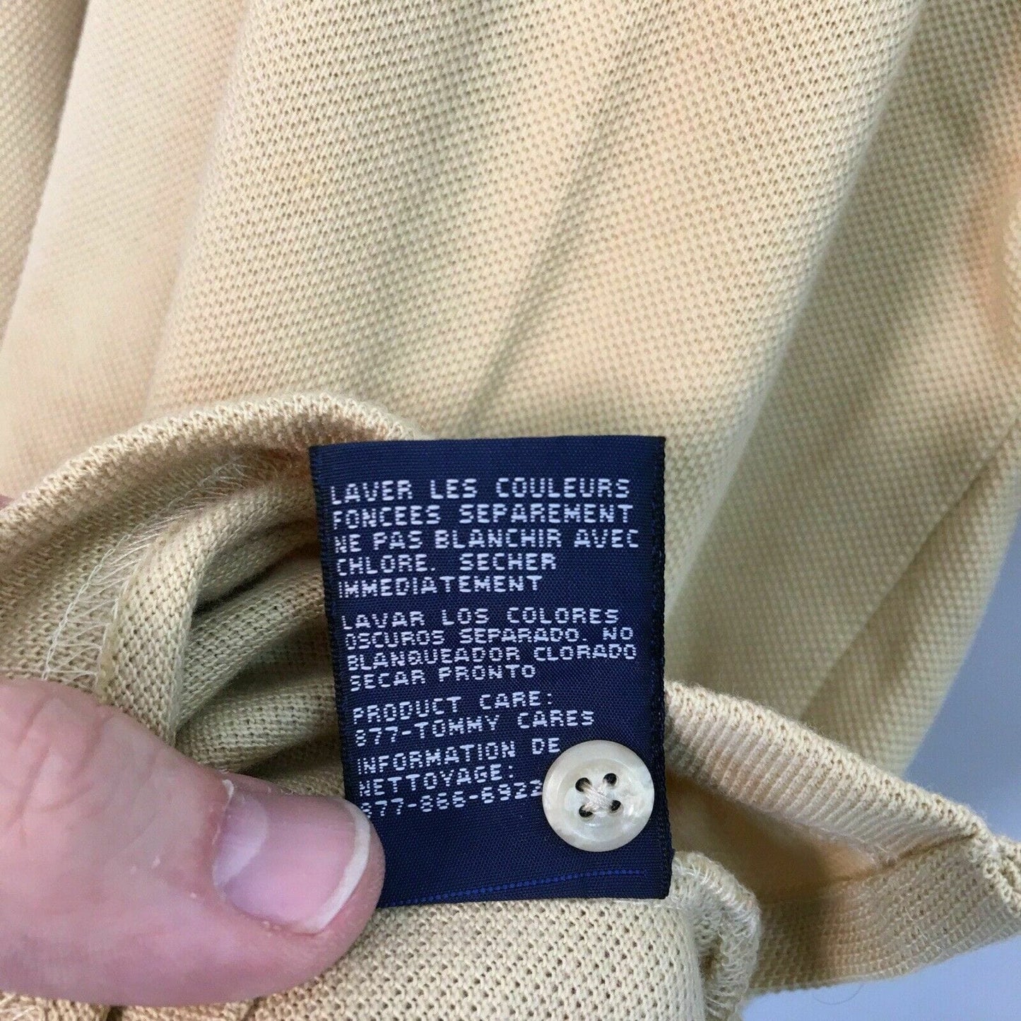 TOMMY HILFIGER Classic Mens Size L Beige 2-Button Polo Golf Shirt S/s