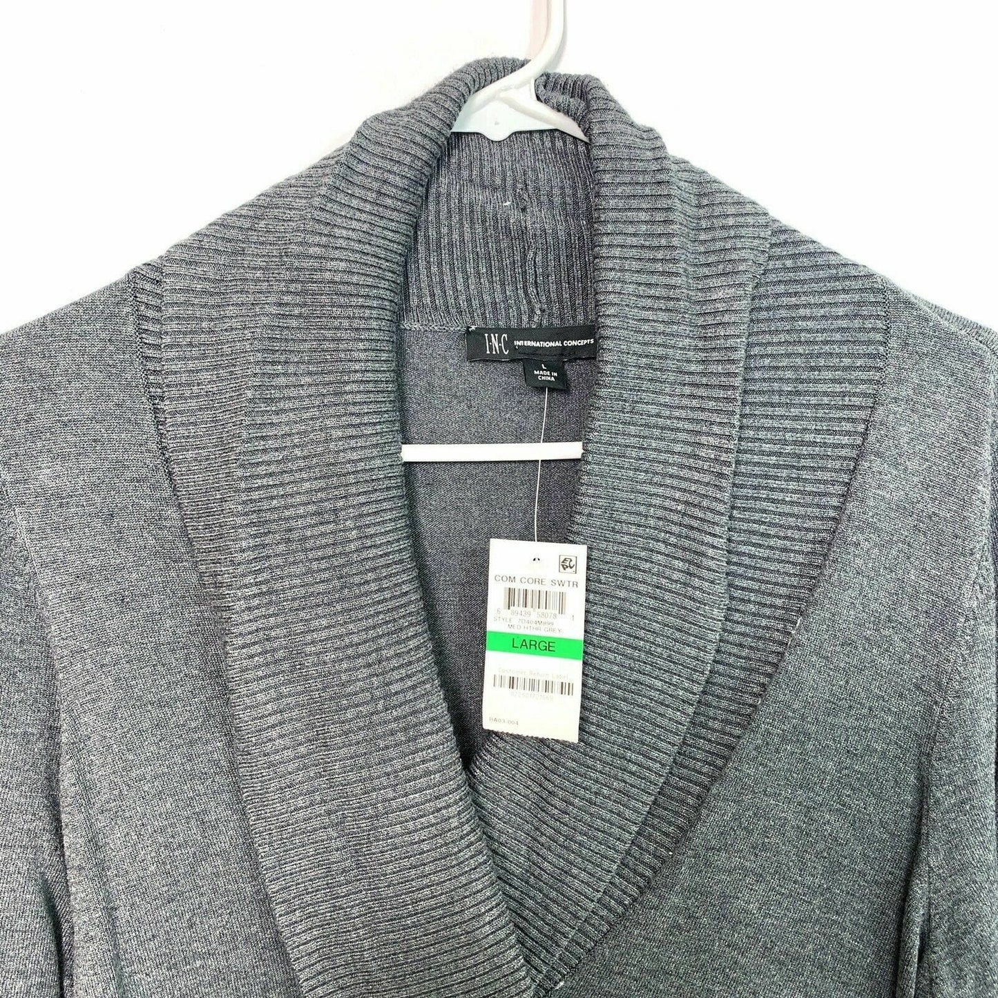 I.N.C. Women's Gray Asymmetric V-Neck Pullover Sweater - Size L