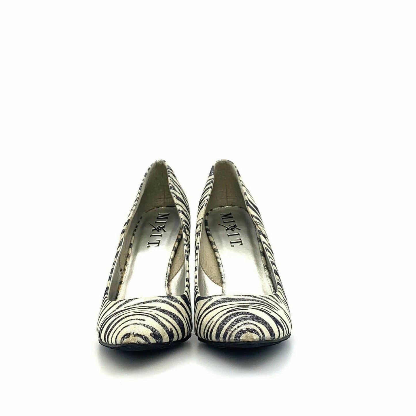 Mixit Womens Silver High Heel Shoes Size 8.5 M Stiletto Zebra Striped Pumps