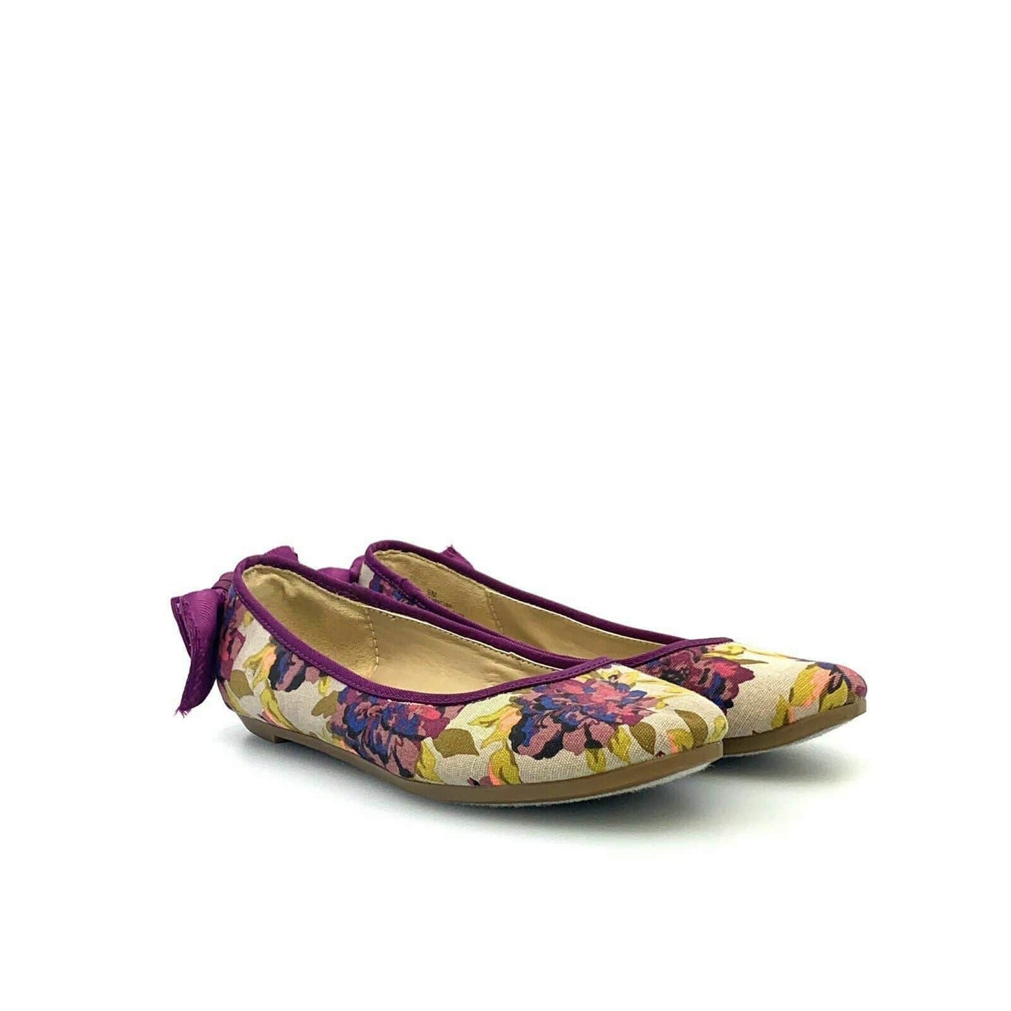 Libby Edelman Women Alize Floral Print Flat Size 6M Bow On Heel Purple