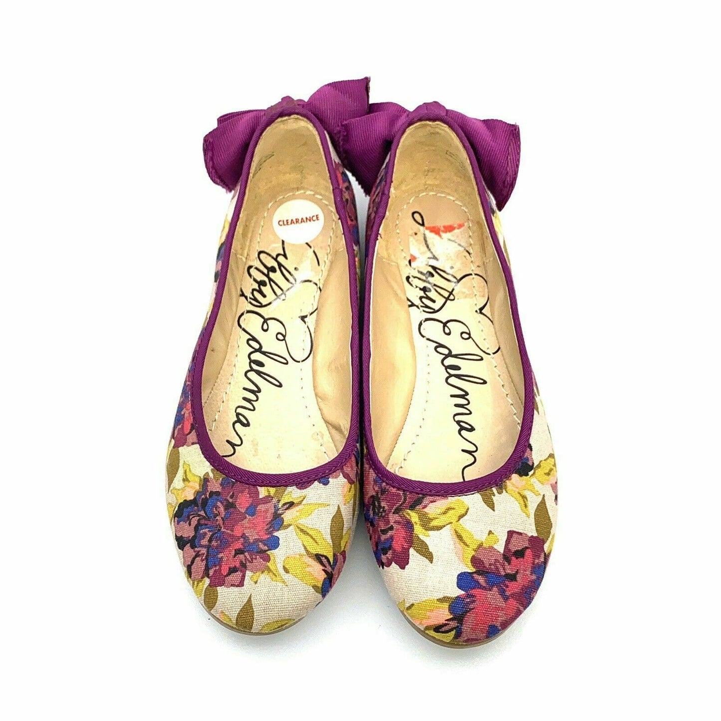 Libby Edelman Women Alize Floral Print Flat Size 6M Bow On Heel Purple