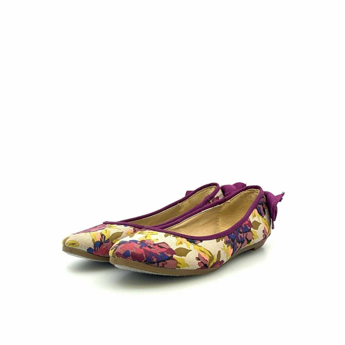 Libby Edelman Women Alize Floral Print Flat Size 6M Bow On Heel Purple